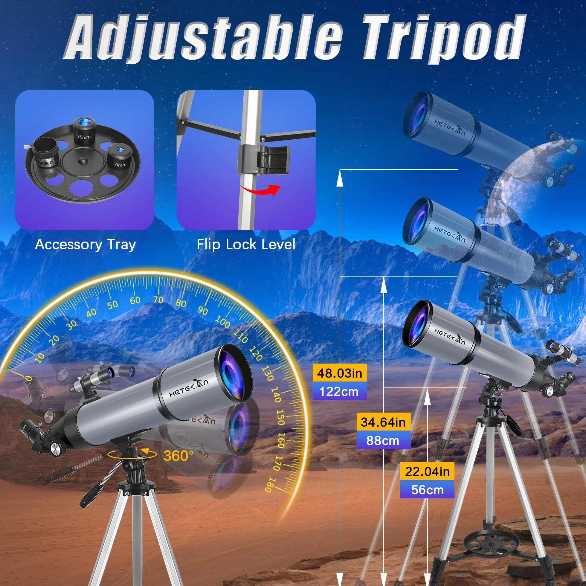 Telescopio Astronomico Professionale 80/600mm, Telescopio Rifrattore Portatile per Adulti, Bambini e Principianti, per l’Osservazione della Luna e delle Stelle, con Borsa da Trasporto