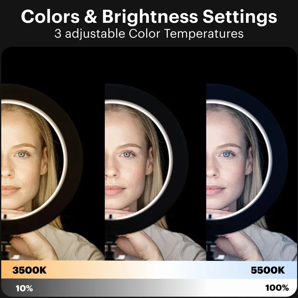 KODAK LED Selfie Ring Light - Treppiede, per Smartphone, Fotocamere DSLR Compatte, Action Cam, con Telecomando, Luminosità e Bilanciamento dei Colori Regolabili, 1600 Lumen - Bianco