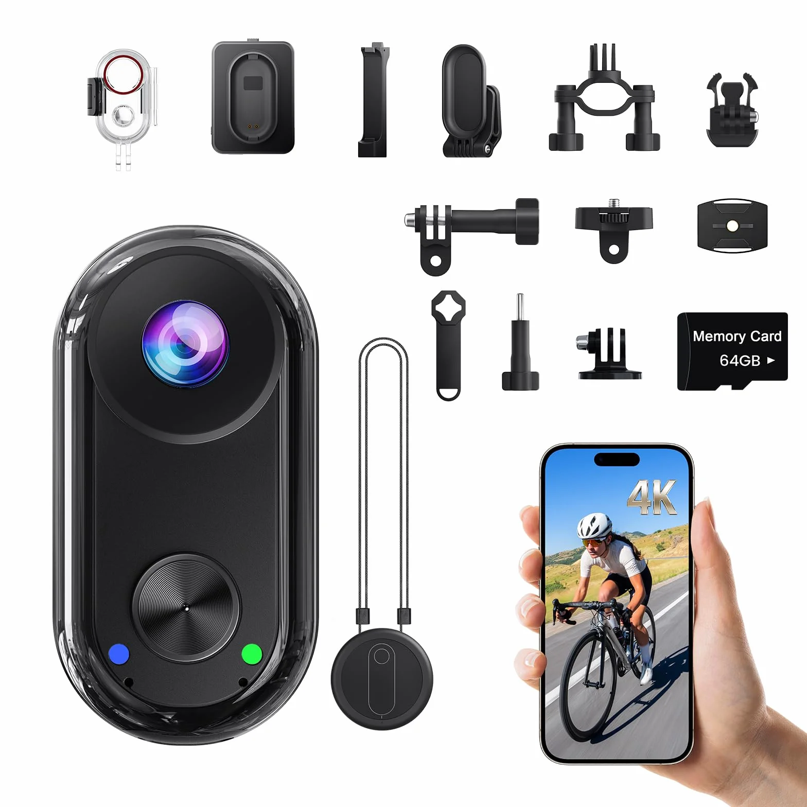 Mini Action Cam 4K,20 MP Portatile Body Camera,6 Assi Stabilizzata POV Camera,Macchina Fotocamera Subacquea 40M,WiFi Mini Videocamera Magnetica (64 GB e Accessori di Montaggio)