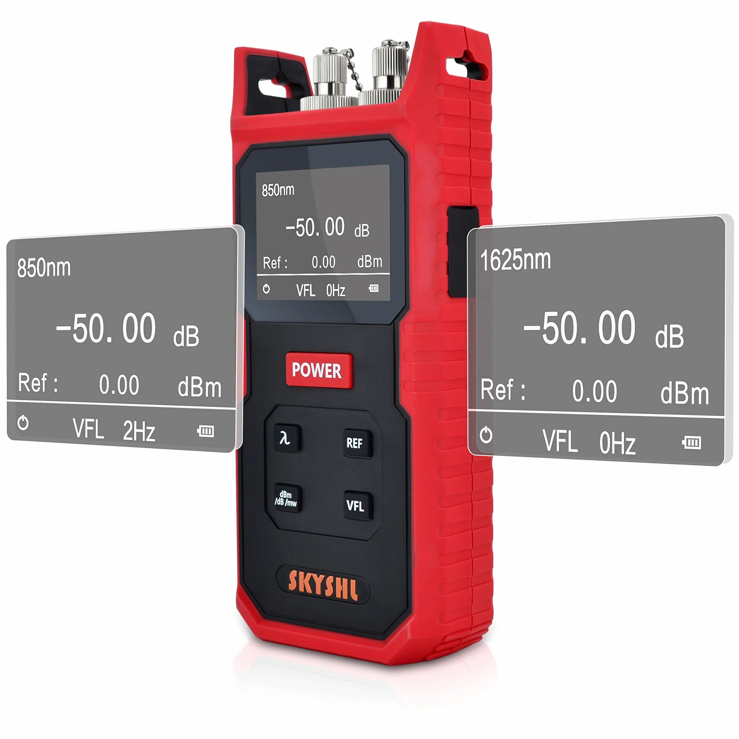 800nm~1700nm Misuratore di Fibra Ottica Potenza(VFL Integrato) -50~+26dBm Optical Fiber Power Meter con Connettore Universale da 2,5mm,SC,FC,LC UPC Adattatore(SS101PVC)