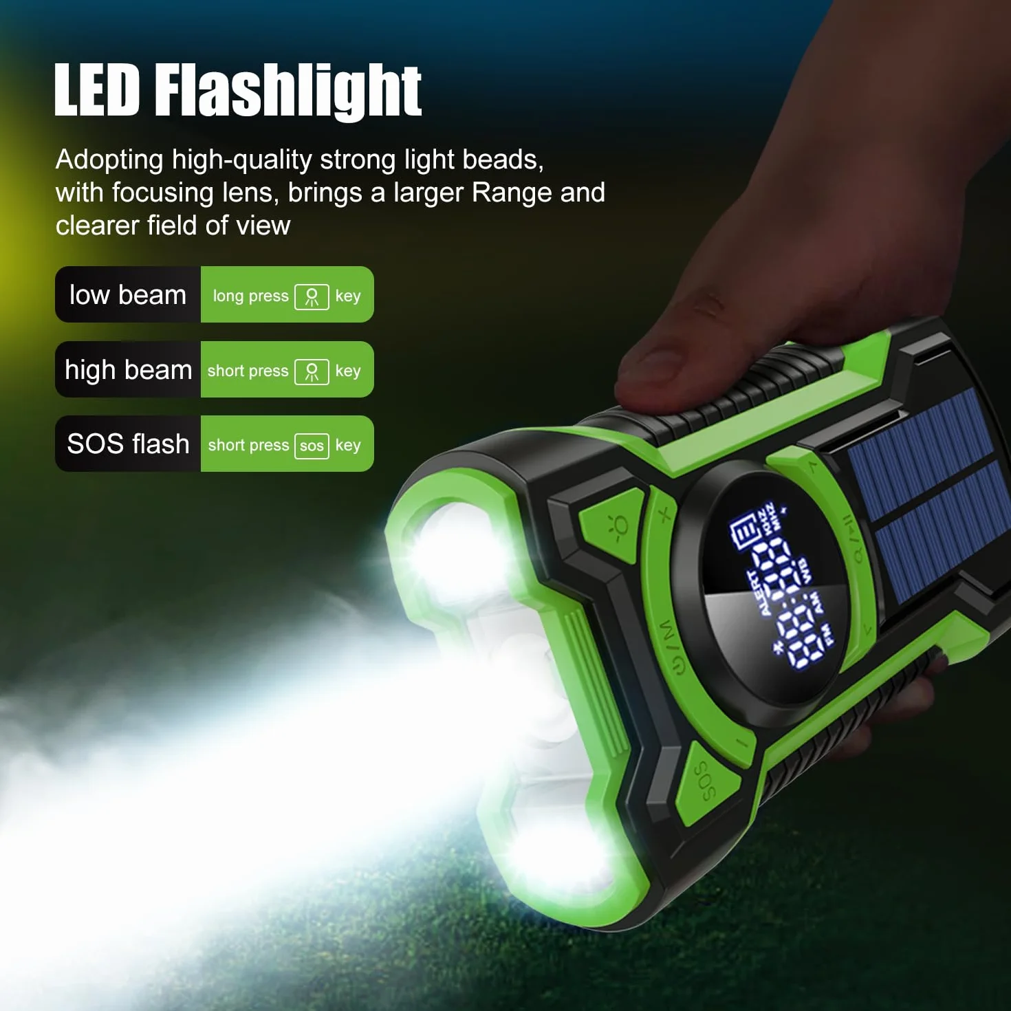 Radio di Emergenza 5000 mAh, Solare Impermeabile Bluetooth, Power Bank a Manovella con Torcia LED SOS