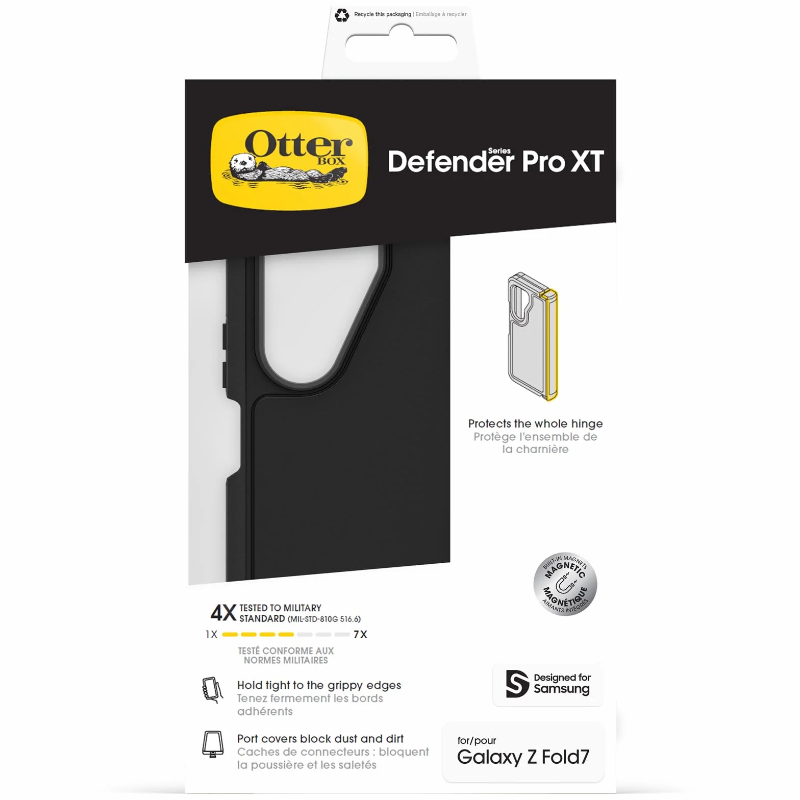OtterBox Cover Defender Pro Series XT con Magneti per Samsung Galaxy Z Fold7, resistente a shock e cadute, cover ultra robusta,testata 4x norme MIL-STD 810G, per telefoni pieghevoli, Nero