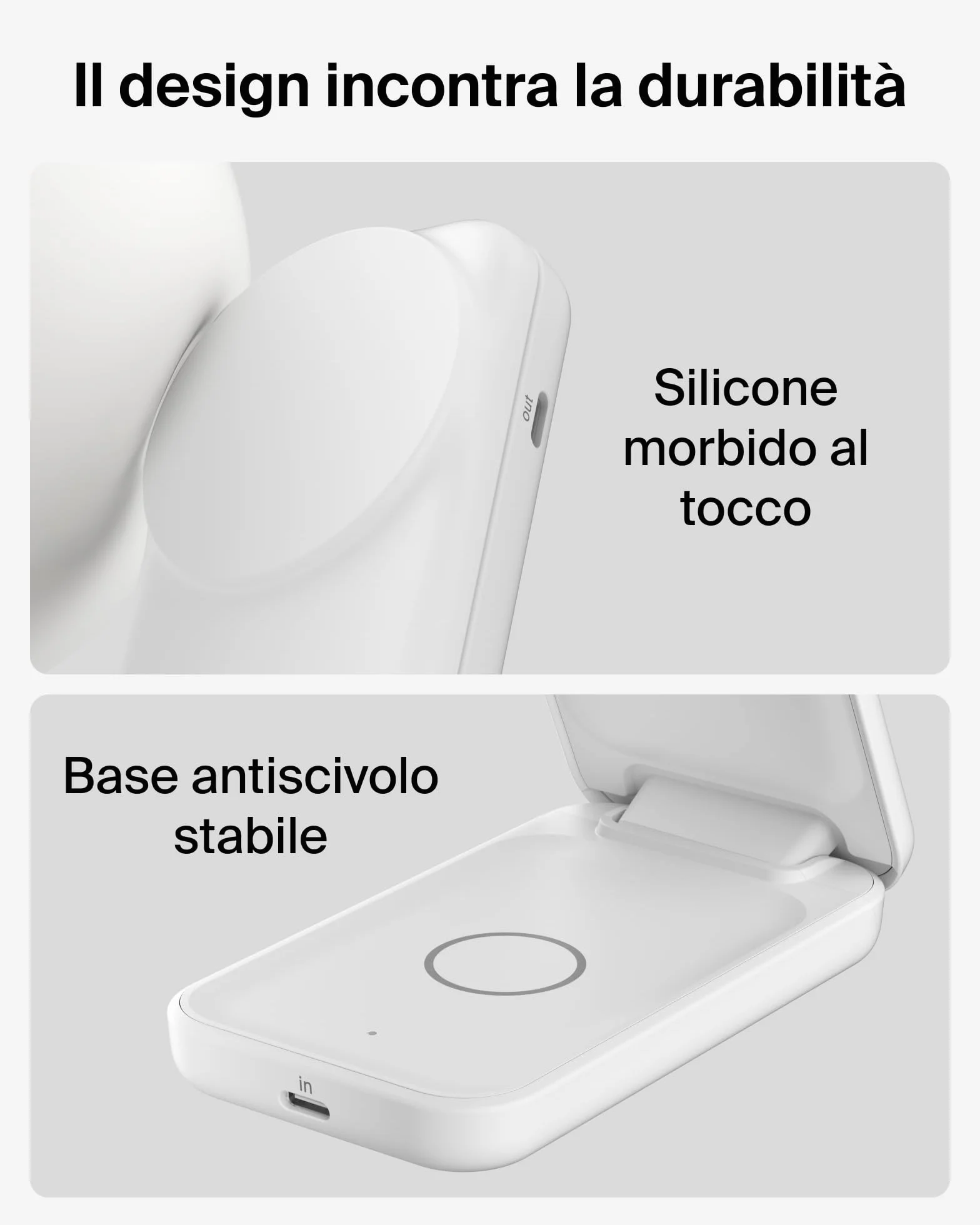 Belkin UltraCharge Caricatore iPhone Qi2, Stazione di Ricarica Wireless 2 in 1 25W, Caricatore Wireless Compatibile con MagSafe per iPhone, AirPods, Pixelsnap con Porta USB-C e Adattatore 45W, Bianco