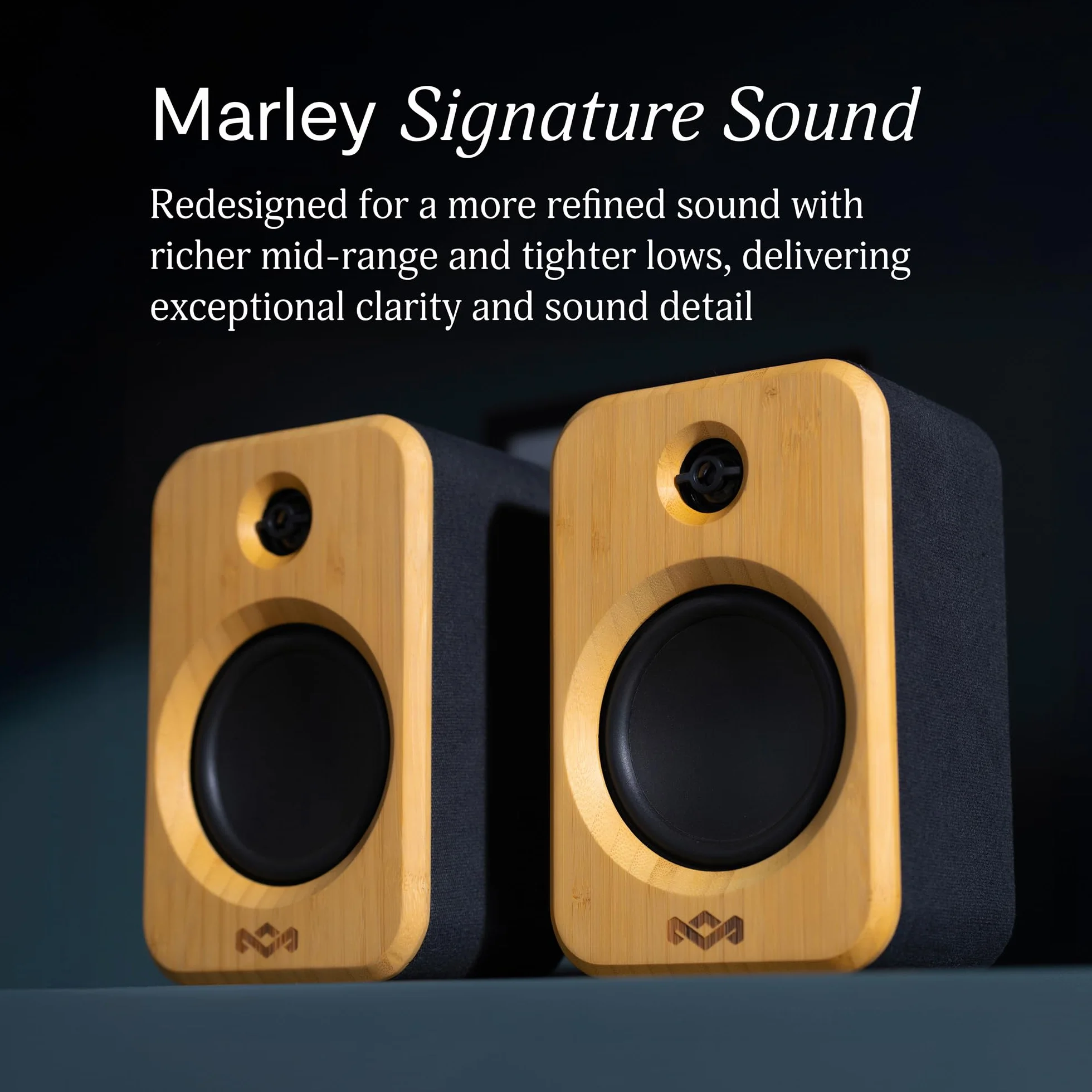 Marley House of Get Together Duo 2 Altoparlanti Attivi da Scaffale - 2x10W, 1 Portatile + 1 Fisso, Casse per Giradischi, Accoppiamento Bluetooth Stereo, Ingresso RCA/AUX, Design Sostenibile, Bambù