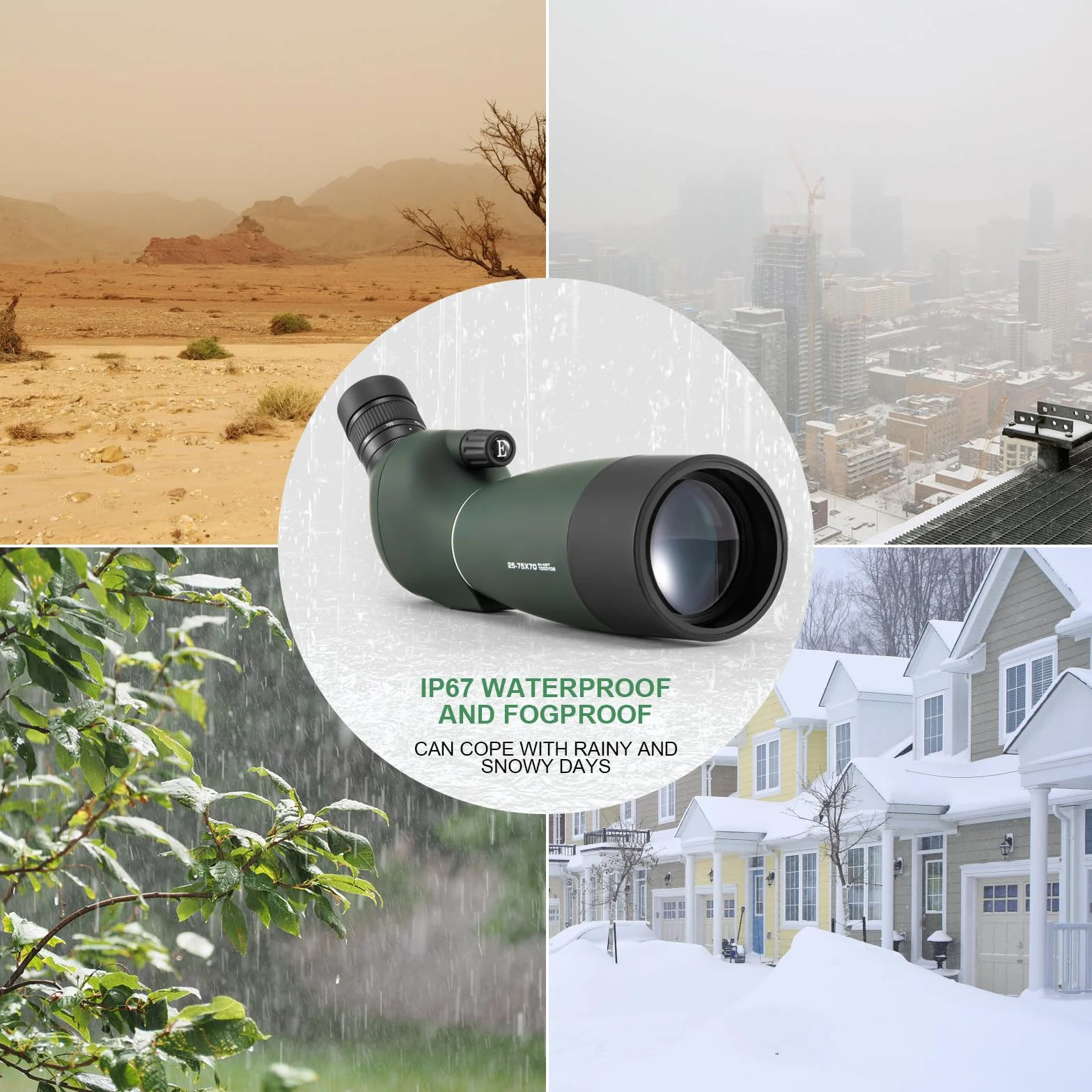 Cannocchiale con Treppiede, 25-75x70 Telescopio Spotting Scope, FMC Ottica Bak4 Prisma HD Cannocchiale con Smartphone Treppiedi con Smartphone Adapter per Tiro a Segno, Birdwatching