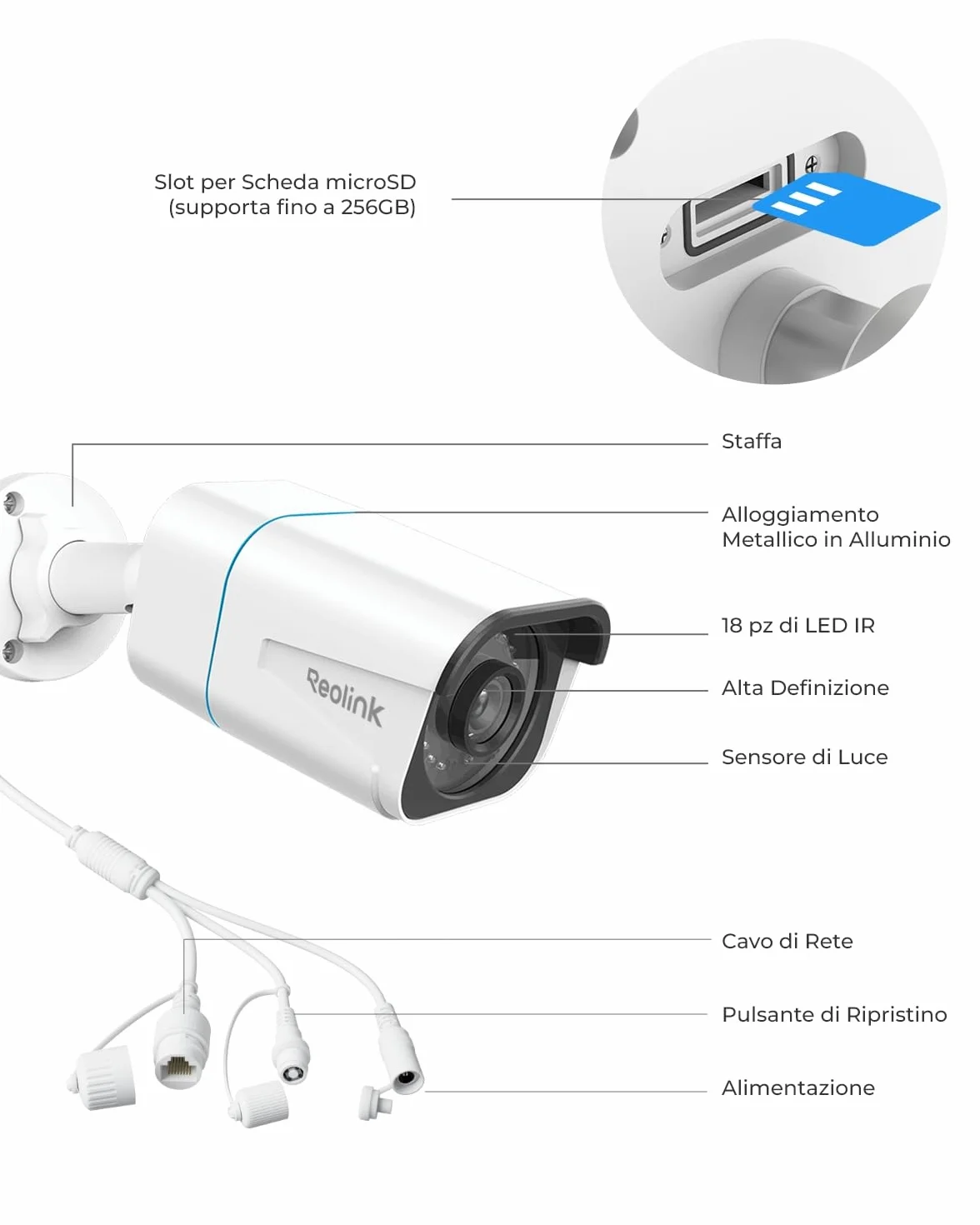Reolink 4K Telecamera Esterno PoE, Rilevamento di Uomo/Veicolo/Animale, Visione Notturna IR 30 metri, Audio, Videosorveglianza Impermeabile IP67, Slot per Scheda microSD, Time-Lapse, RLC-810A