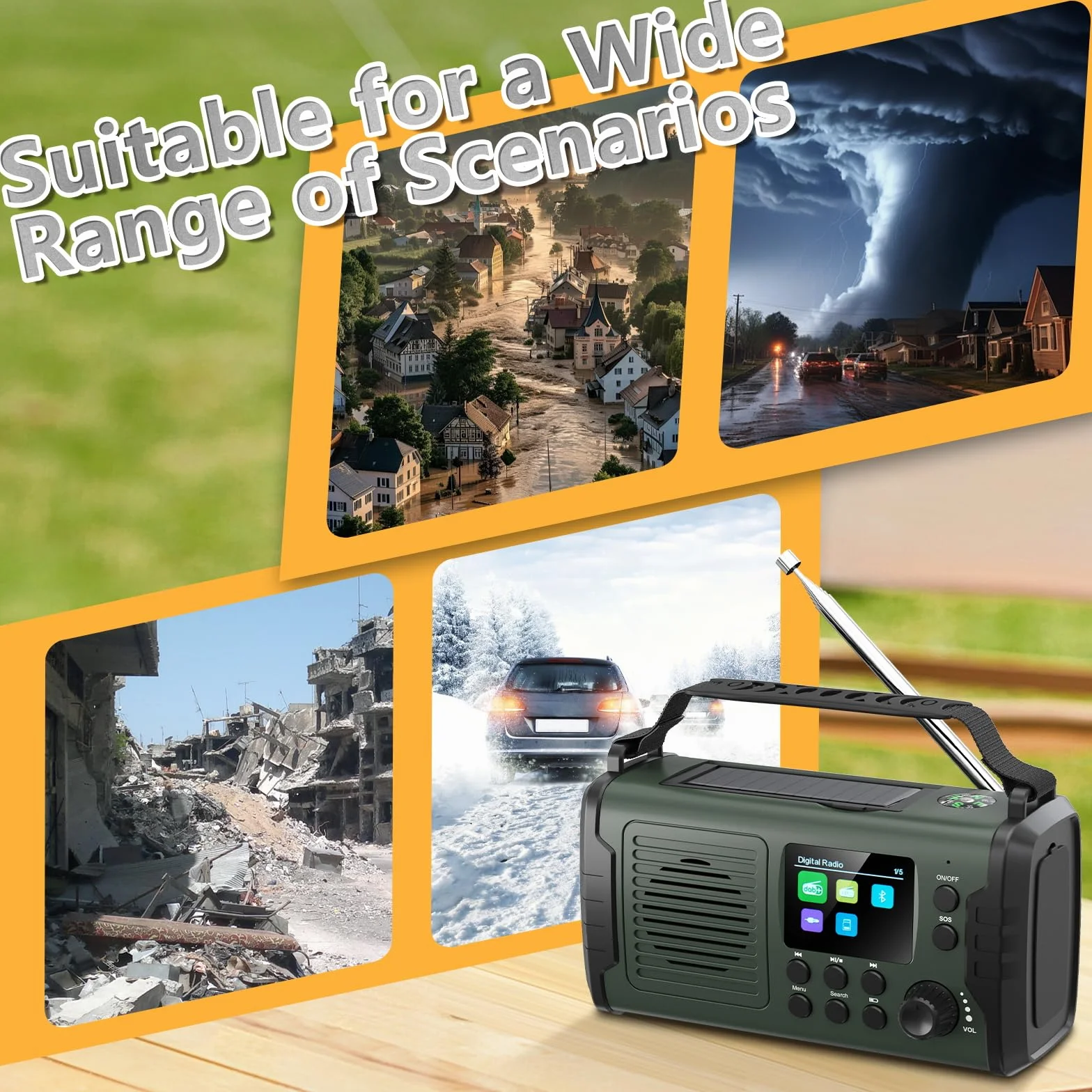 20000mAh Radio Solare a Manovella con Bluetooth DAB/FM,Torcia & Luce da Lettura,Caricatore USB per Telefono, Allarme SOS,Scheda TF,Jack per Cuffie,Radio Portatile per Emergenze da Campeggio ed Esterni