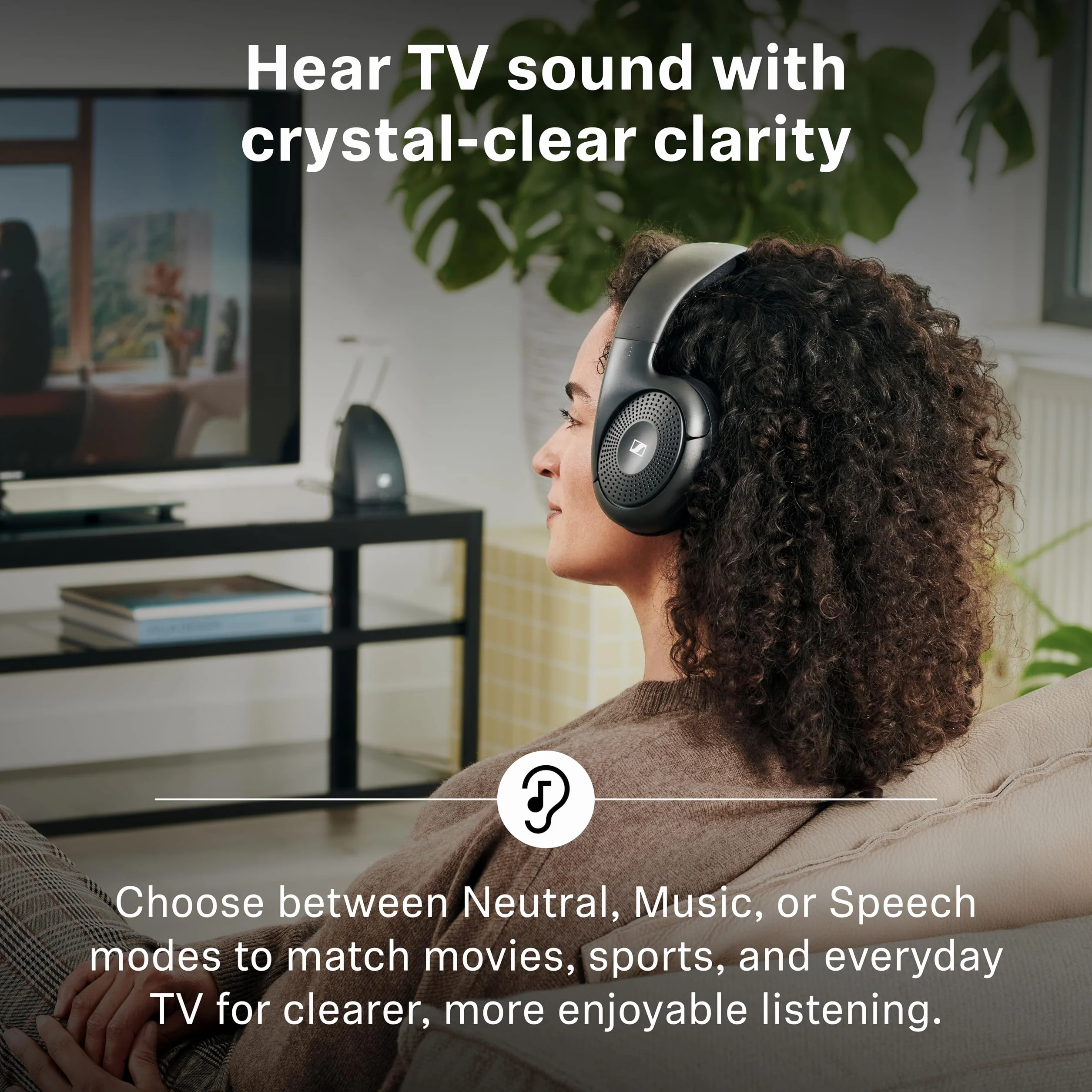 Sennheiser Cuffie Wireless RS 120-W On-Ear per TV, 3 Modalità Audio, Volume, Portata 60 m, Nero