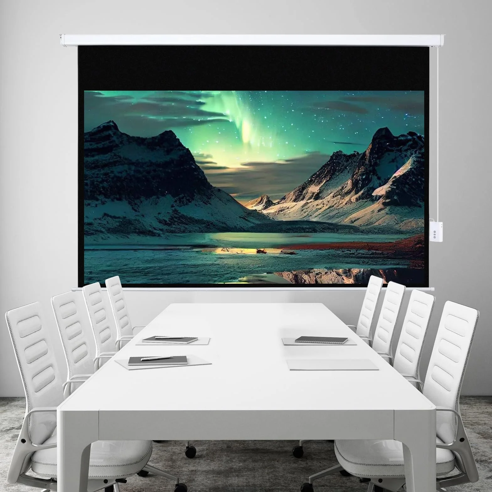Fabulcozy Schermo di Proiezione Motorizzato, Avvolgibile e a Scomparsa da 100 Pollici Formati 16:9 Bianco per Proiettore 253x168cm