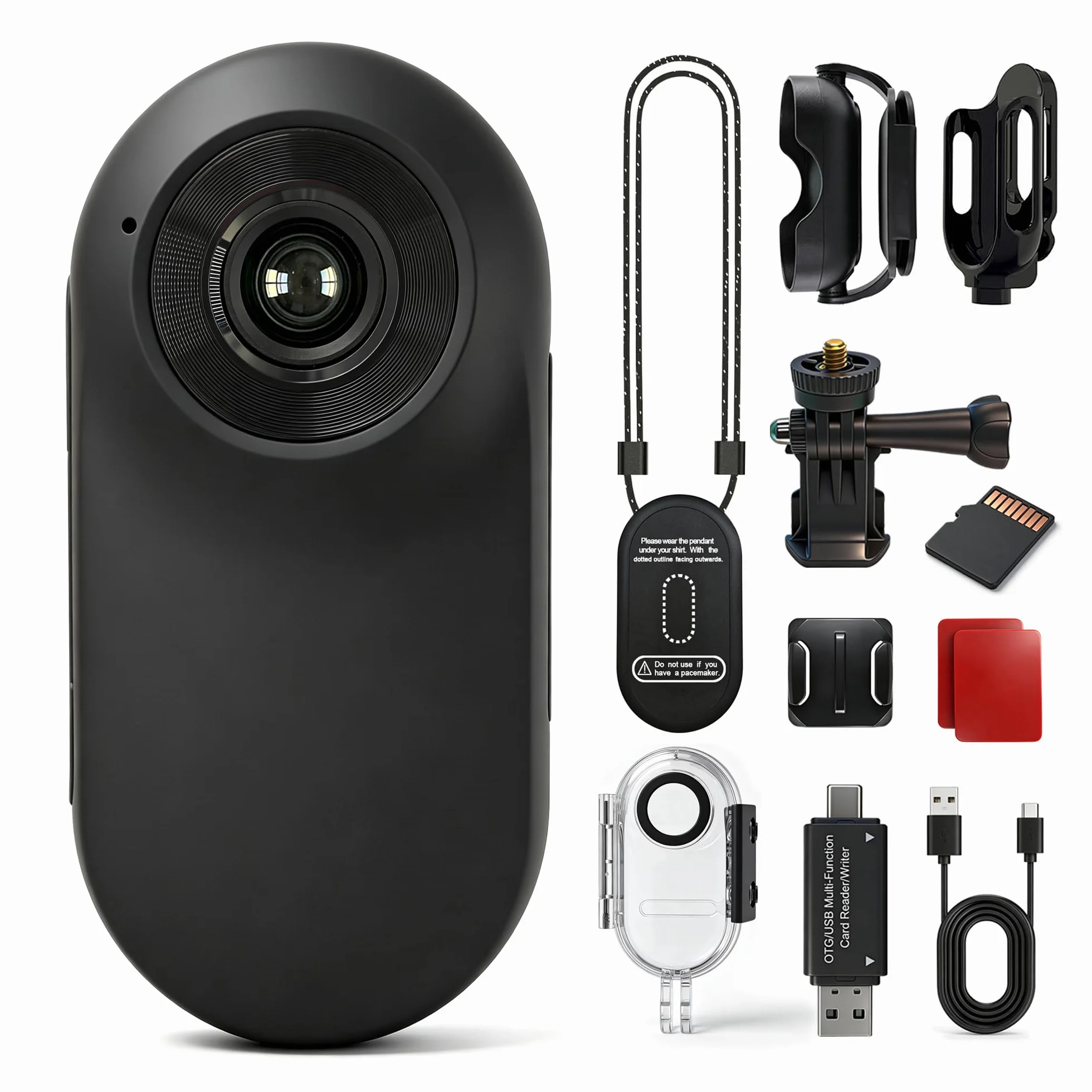 Mini Body Cam con Ciondolo Magnetico, Action Cam con Custodia Subacquea, Telecamera Indossabile con Scheda Memoria per Snorkeling, POV Camera per Casco Moto, Bici, Sport Estremi e Vlogging (Nero)