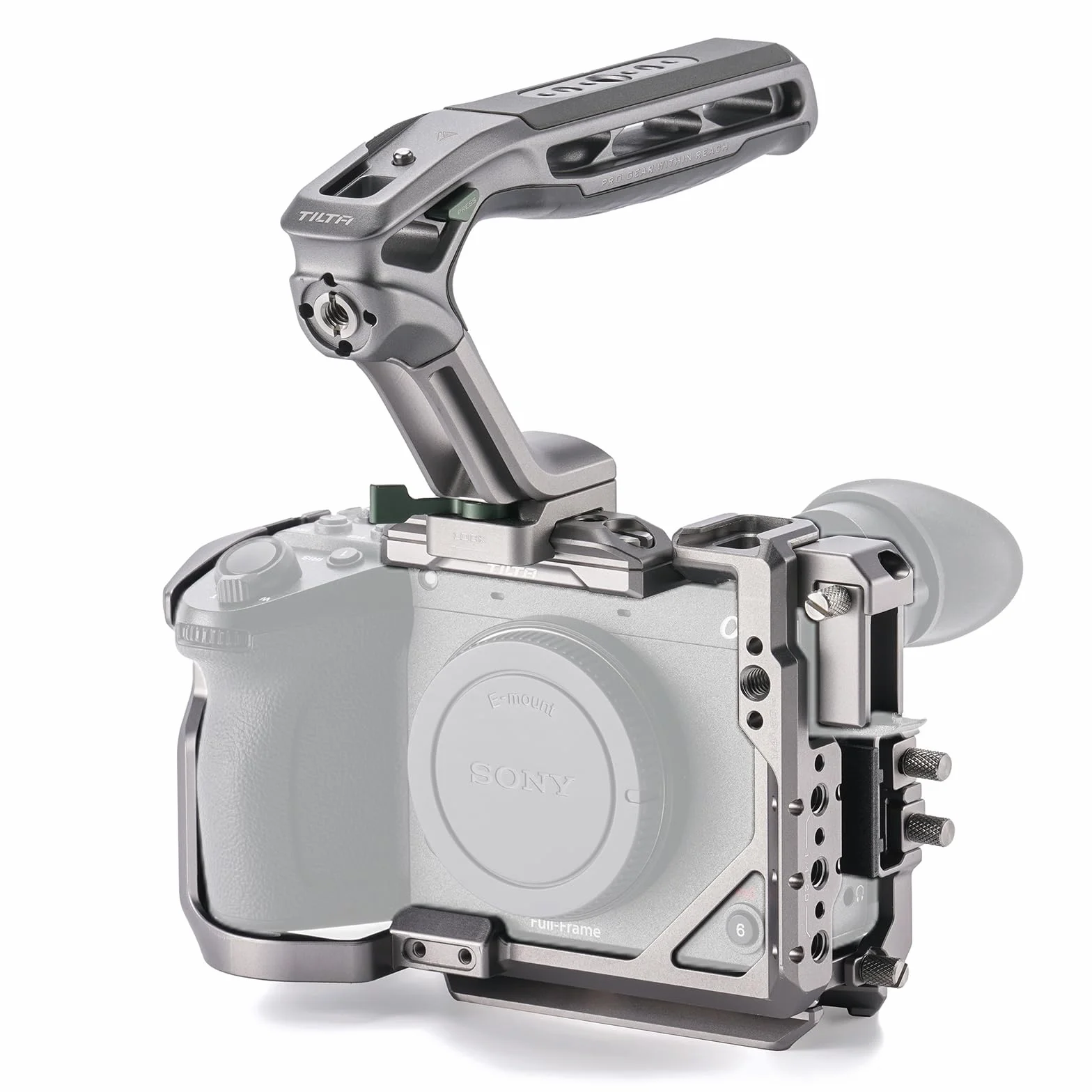 Tilta FX2 Cage, gabbia completa per fotocamera compatibile con il kit base Sony FX2 con impugnatura superiore Xeno, guida NATO, filettature 1/4“-20 e 3/8”-16 - Grigio titanio TA-T88-B-TG