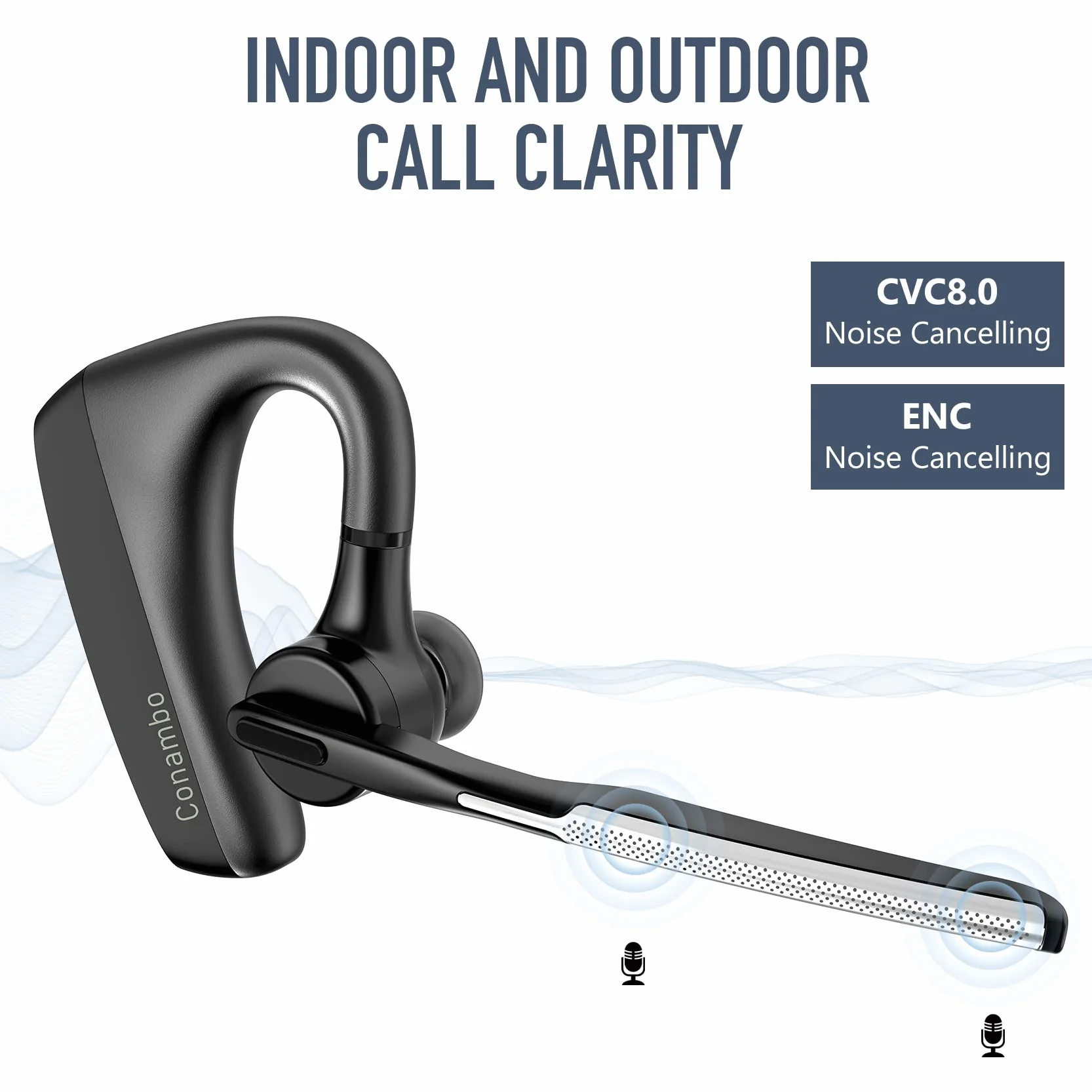 Conambo K18 - Cuffie Bluetooth V5.1 CVC8.0 con cancellazione rumore, 16 ore conversazione, auricolare microfono cellulare camionista, autista ufficio