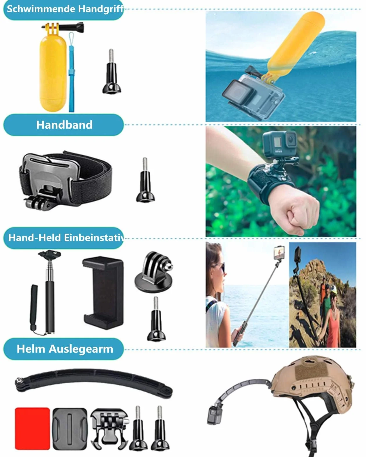 DIKER Kit Accessori per Action Cam 70 in 1, Compatibile con Gopro Hero 13 12 11 10 9 8 DJI AKASO OSMO Insta360 SJCAM Action Cam, per ciclismo, corsa, skateboard, arrampicata