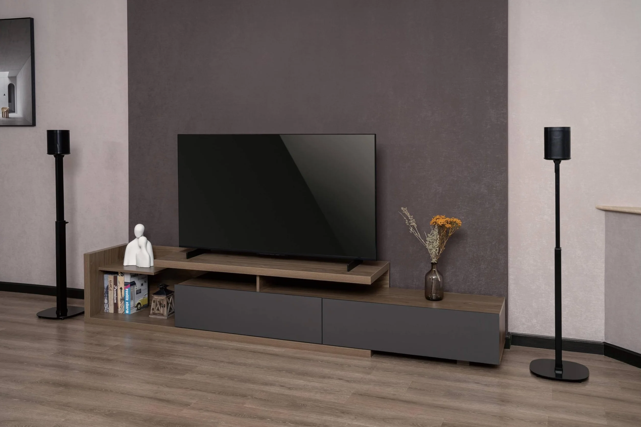 RICOO Supporto per Altoparlanti LH073 Supporti da terra per casse acustiche Supporto da Pavimento per SONOS ONE (SL) Stabile Stand con Gestione Cavi Integrata 1182 x 265 x 265 mm Set di 2, Nero