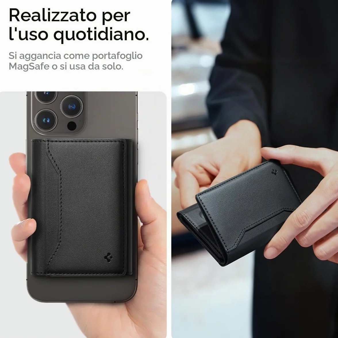 Spigen Valentinus S MagFit Portafoglio MagSafe Wallet Magnetico Portacarte Compatibile con iPhone 17/16/15/14/13/12 Modelle, Portafoglio uomo, Accessori MagSafe - Nero