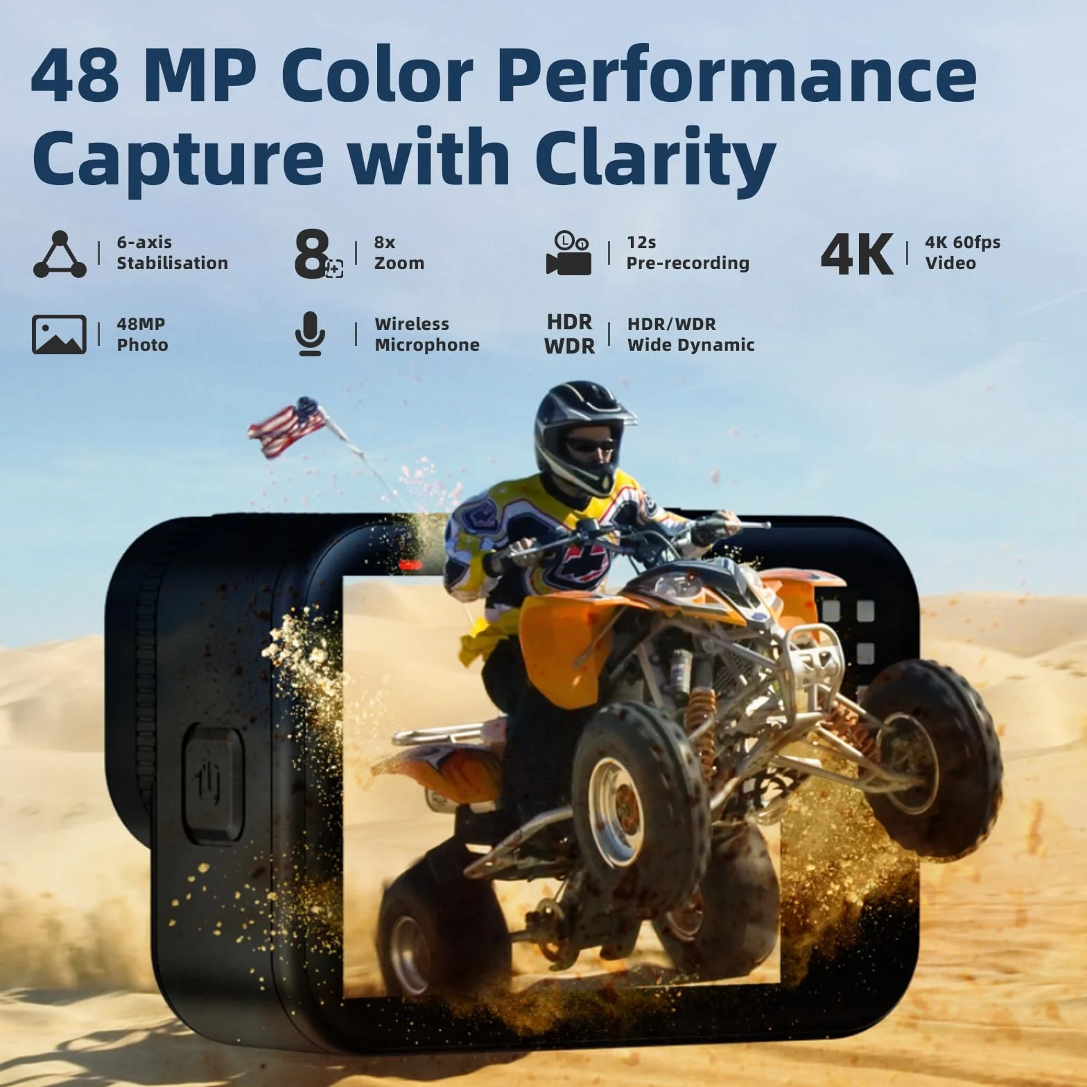 4K60FPS Action Cam con scheda SD da 64G, Fotocamera Subacquea 20M, Videocamera Sportiva con Touchscreen da 48MP, 8X zoom WIFI Videocamera con Telecomando,EIS Telecamera Sott'acqua