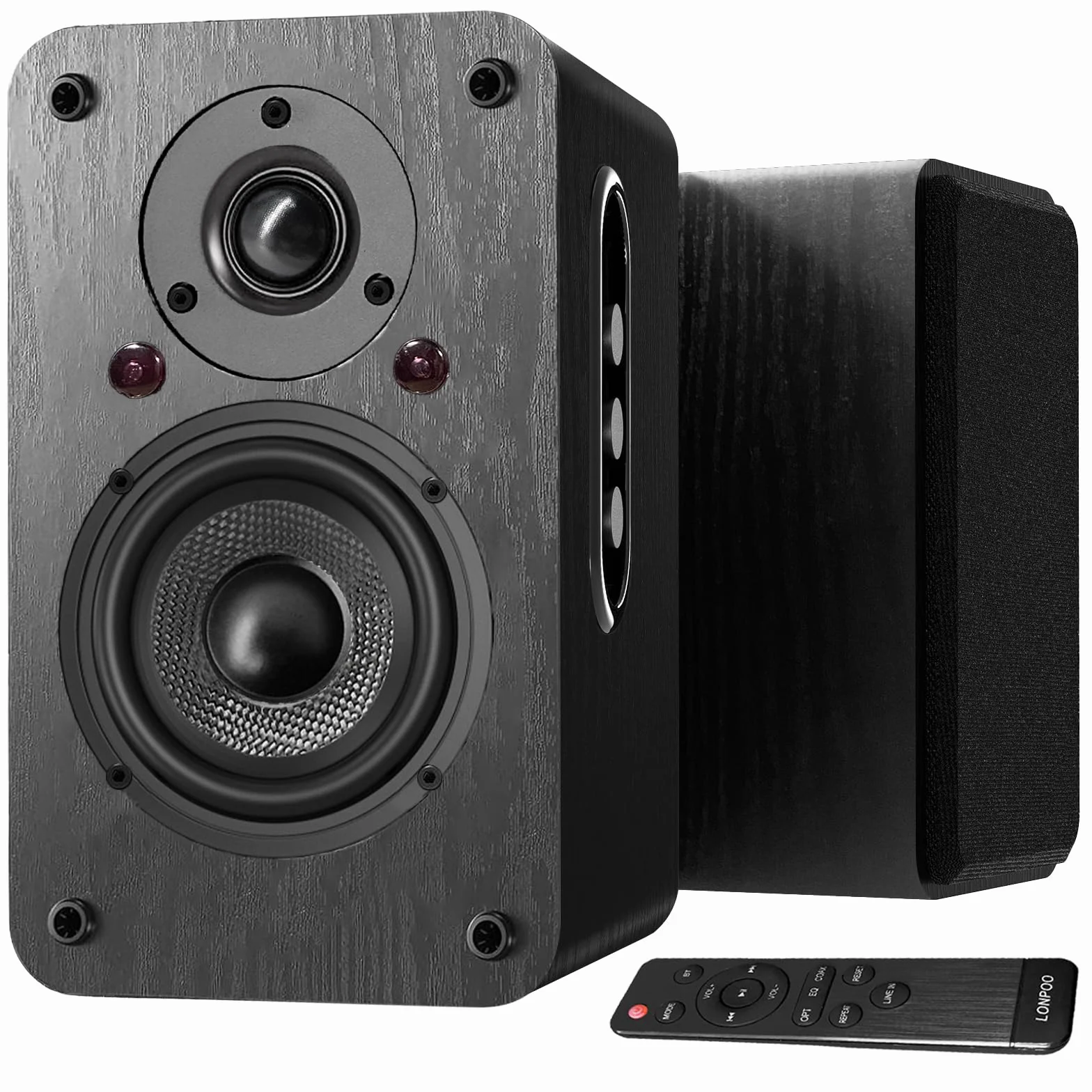 LONPOO LP-42X Attivi Diffusori da scaffale 100W RMS | woofer 4" fibra di carbonio | connettività HDMI ARC, Ottica, Coassiale, Bluetooth 5.3, AUX-IN, USB, telecomando (nero)