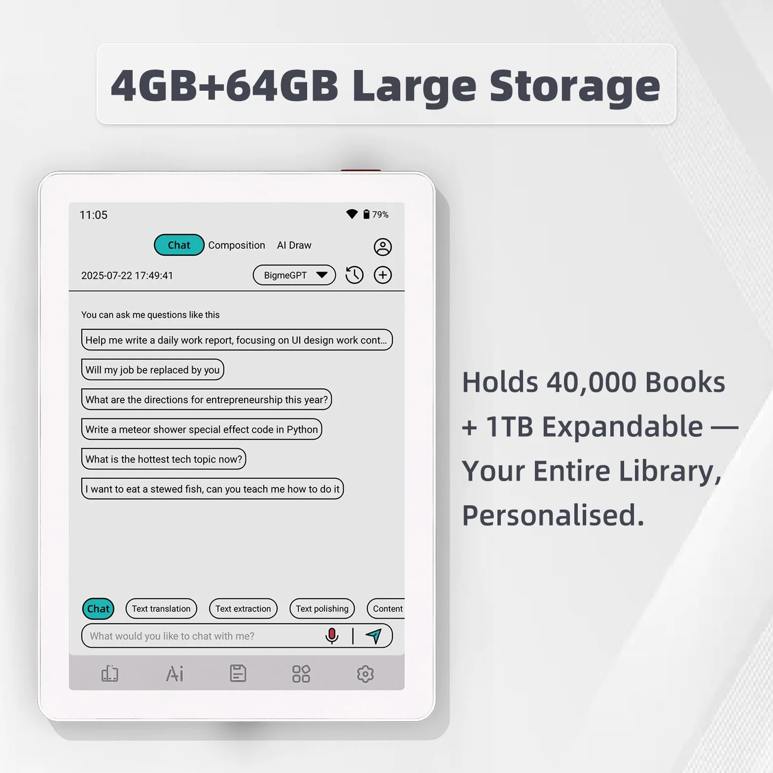 Bigme B6 Tablet E-Paper a colori da 6 pollici Android 14 Reader con 4 GB + 64 GB di memoria (bianco)