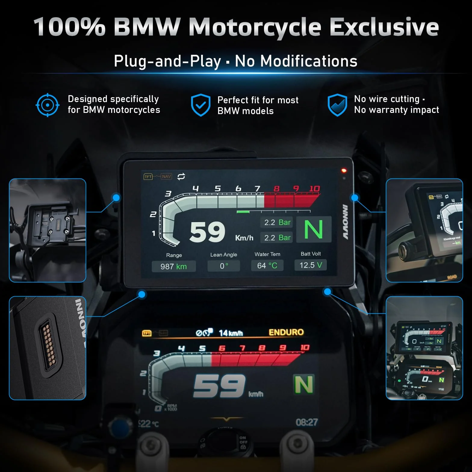 INNOVV N2 per BMW Moto CarPlay & Android Auto, BMW Moto Touchscreen con 6,5 Pollici Impermeabile GPS Navigazione Screen, Lettura Dati, TPMS, WonderWheel Controls