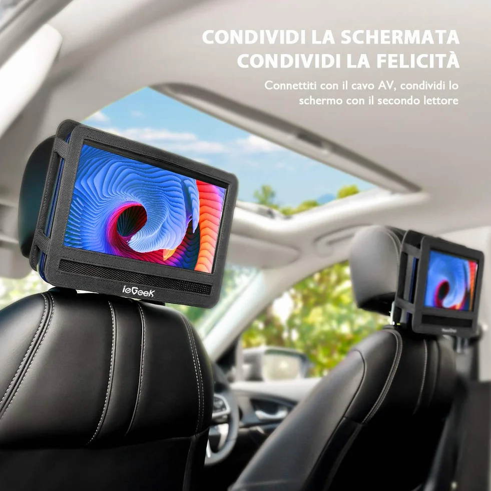ieGeek 11.5" Lettore DVD portatile schermo girevole 360° LCD protezione occhi batteria ricaricabile 5 ore riproduzione loop Blu