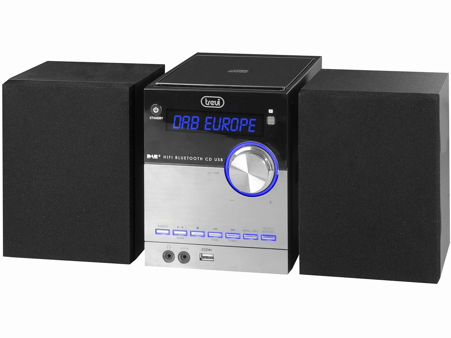 Trevi HCX 10D8 DAB Sistema Stereo Hi-Fi Digitale DAB+/FM CD MP3 USB Wireless, Stereo Compatto 30W con Display LCD, Telecomando, AUX-IN e 5 Equalizzazioni Audio