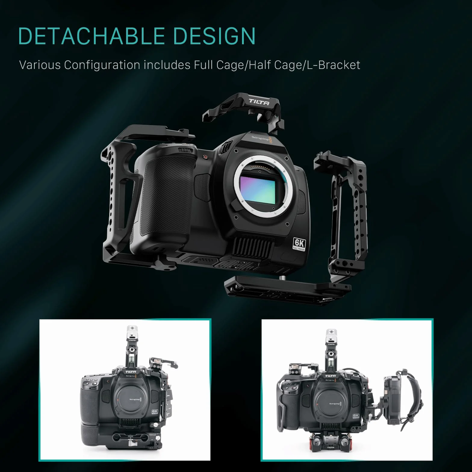 TILTA Gabbia BMCC, Gabbia Completa per Fotocamera Compatibile con BMCC 6K, Blackmagic Cinema Camera 6K con Staffa di Montaggio Accessoria per Battery Grip - Nero TA-T64-FCC-B