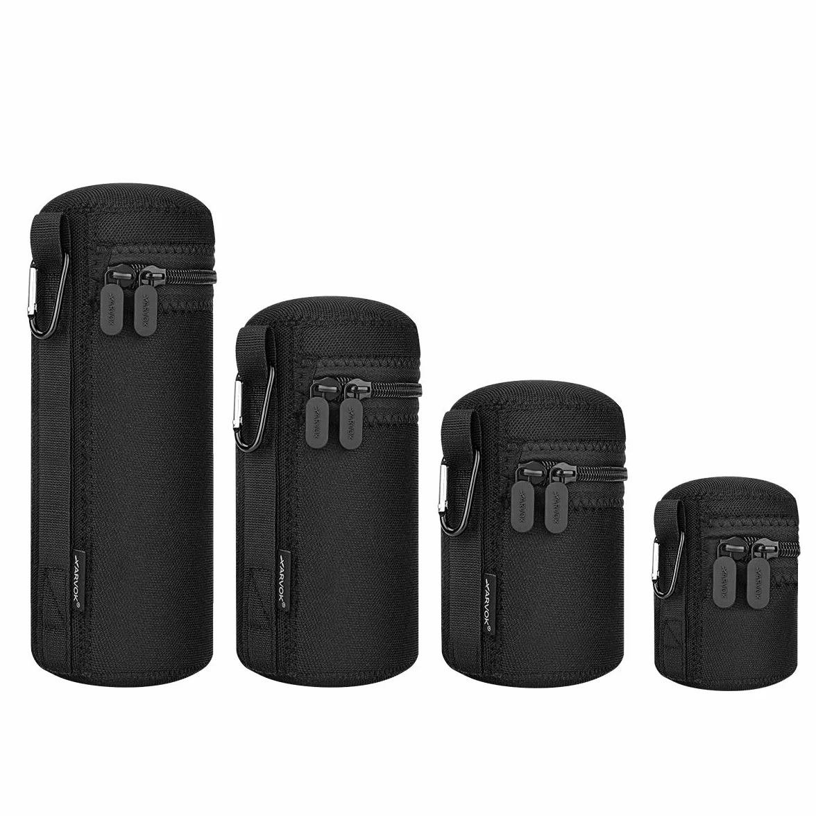 Arvok Sacchetti Lenti, 4 Custodia per Obiettivo Set per Proteggere Lenti DSLR, Neoprene con Morbida Spessore in Peluche per Nikon, Tamron, Sigma, Pentax, Sony(Piccola, Media, Grande e XL) (Nero)