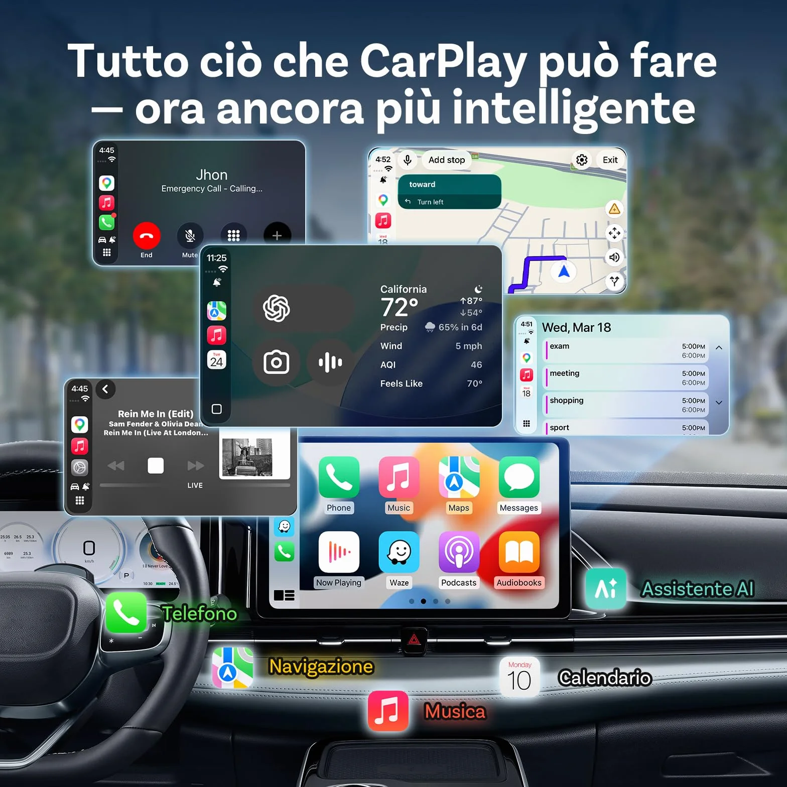 OTTOCAST MINI 3.0 Slim 2026 Adattatore CarPlay Wireless 2-in-1 iPhone Android Auto Connessione rapida Nero