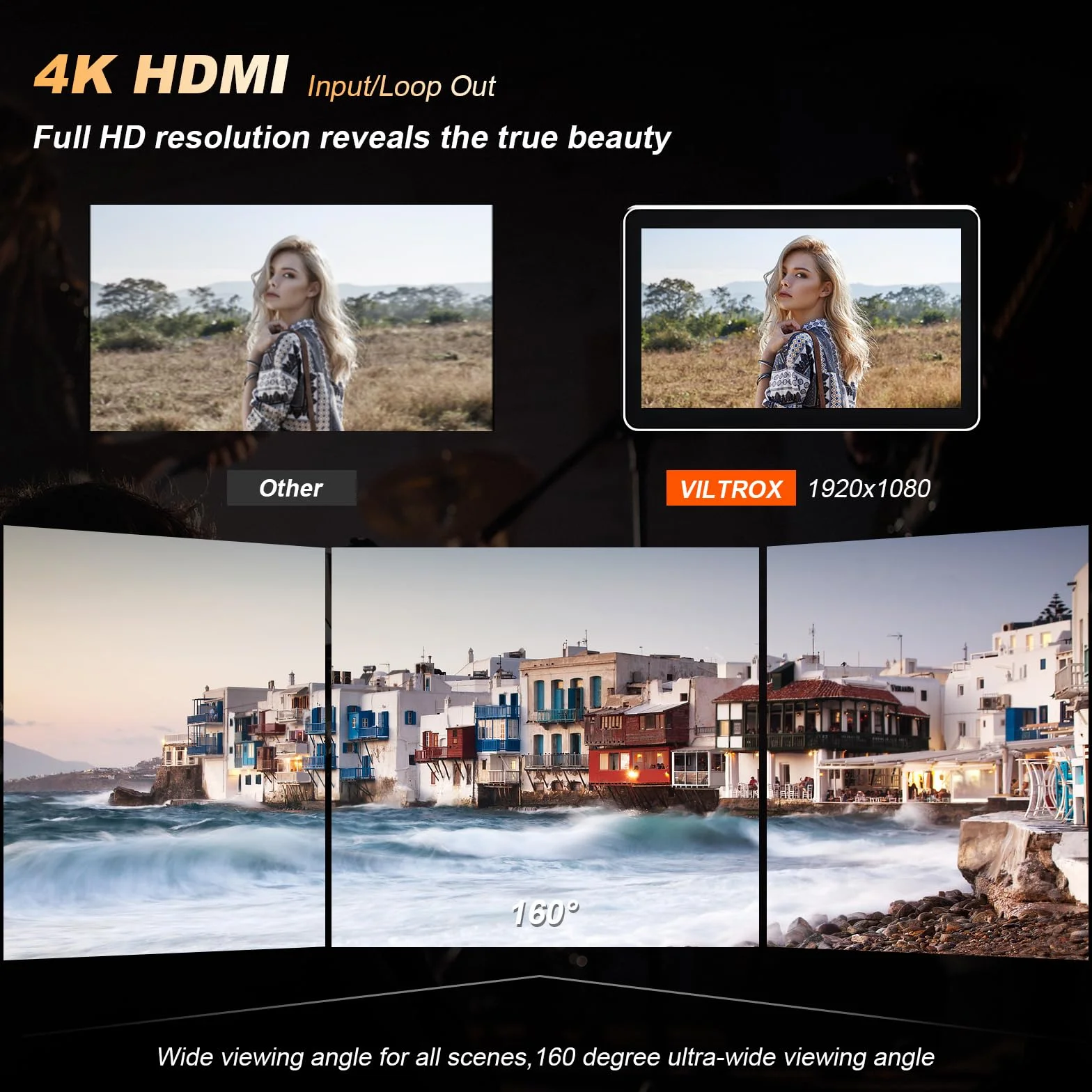 VILTROX DC-X3 DCX3 Camera Monitor External 4K per Fotocamera 6 pollici 2000Nit HD Monitor Camera HDMI/3G-SDI,Full HD 1920x1080 IPS,3D LUT con Batteria,Parasole per Fotocamere DSLR Sony Canon Nikon