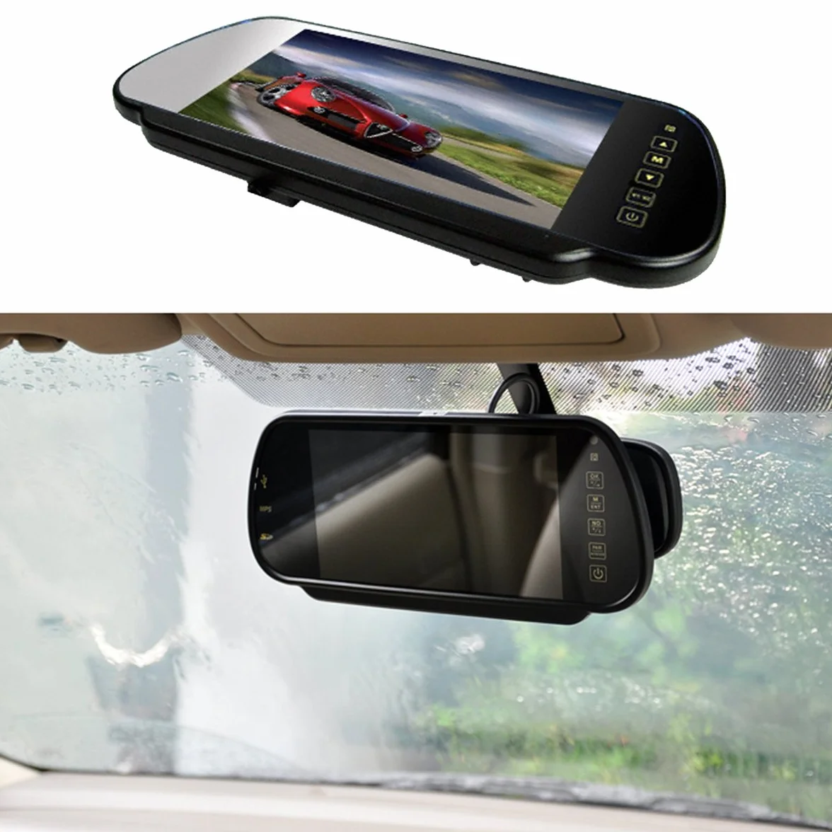 Auto 7 Pollici Monitor, Cocar 12V-24V HD 800x400 2 Canali RCA Specchietto Retrovisore con Telecomando In-Mirror LCD Schermo per Camion la Macchina Fotografica di Sostegno DVD Media Player