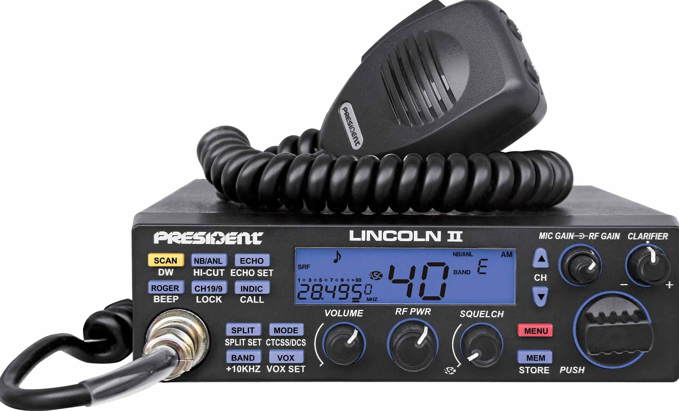 Ham Radio President LINCOLN II +, radioamatore, ASC 10 / 12M, Roger Beep, ANL, NB, filtro Hi-Cut, AM-FM-USB-LSB-CW, programmabile, 12V