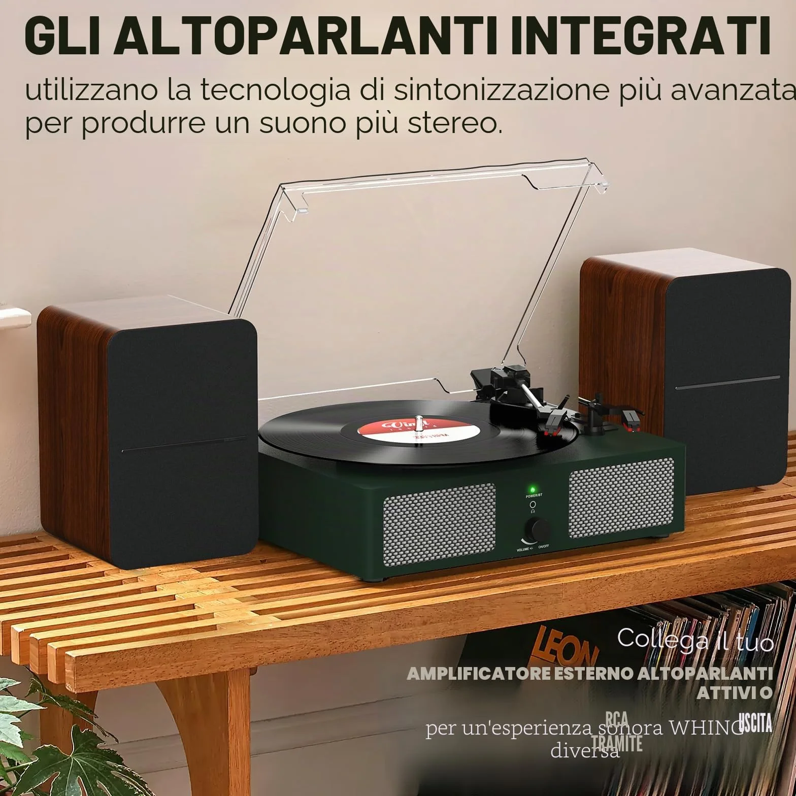 Udreamer Giradischi Bluetooth con Altoparlanti Integrati, Fonografo Vintage 3 Velocità, Verde