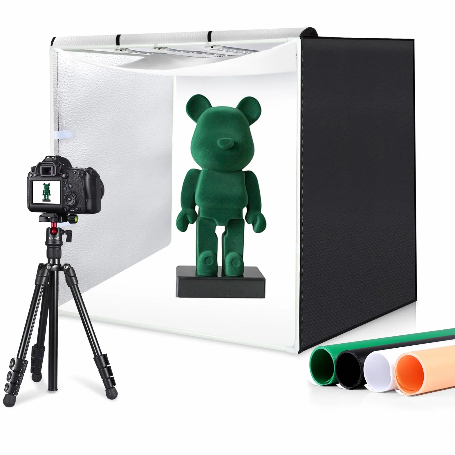 PULUZ Scatola fotografica 80 x 80 cm, 32 pollici, professionale dimmerabile, con 3 strisce luminose mobili, 234 luci LED da 90 W e 4 backdrops in PVC, per grandi fotografie di prodotti