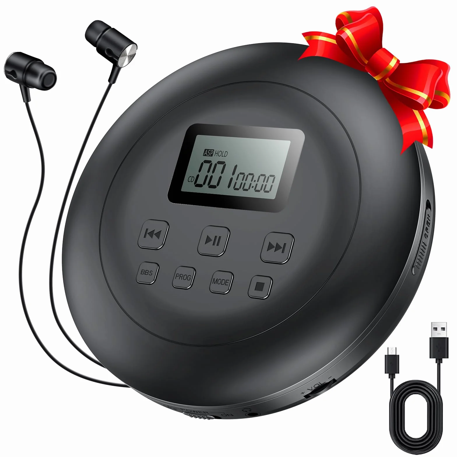 Gueray Lettore CD Portatile Lettores CD Personale con Cuffie Display LCD Anti-Skip Protezione HiFi Classico CDs Lettori di Musica Memoria per Auto Casa (Nero)