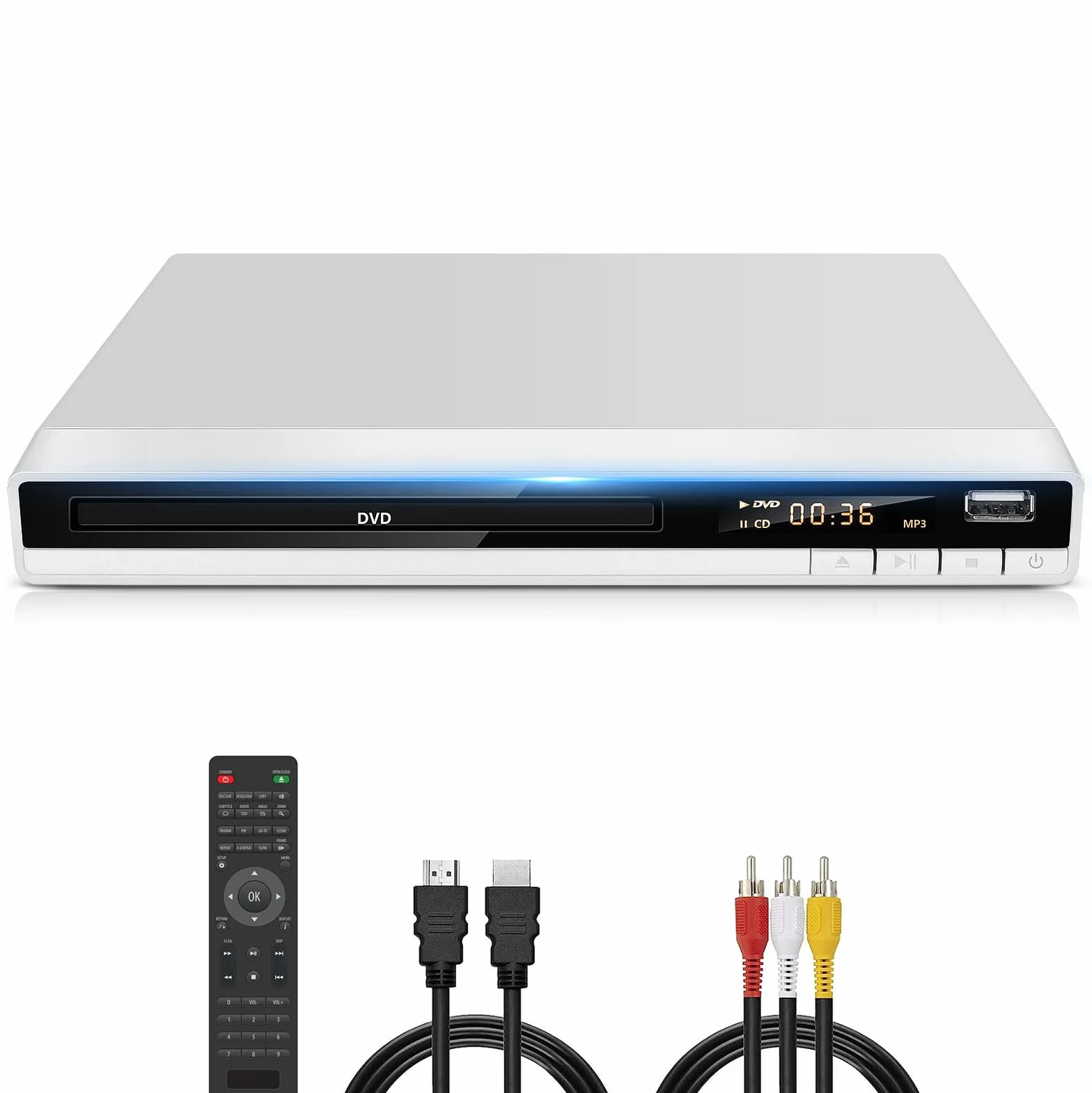 Lettore DVD Multiregione con HDMI per TV | JOVELL Riproduttore CD MP3 con Ingresso USB | Include Telecomando e Cavi HDMI/RCA | Perfetto per Film Familiari, Riproduce Tutte le Regioni (Bianco)