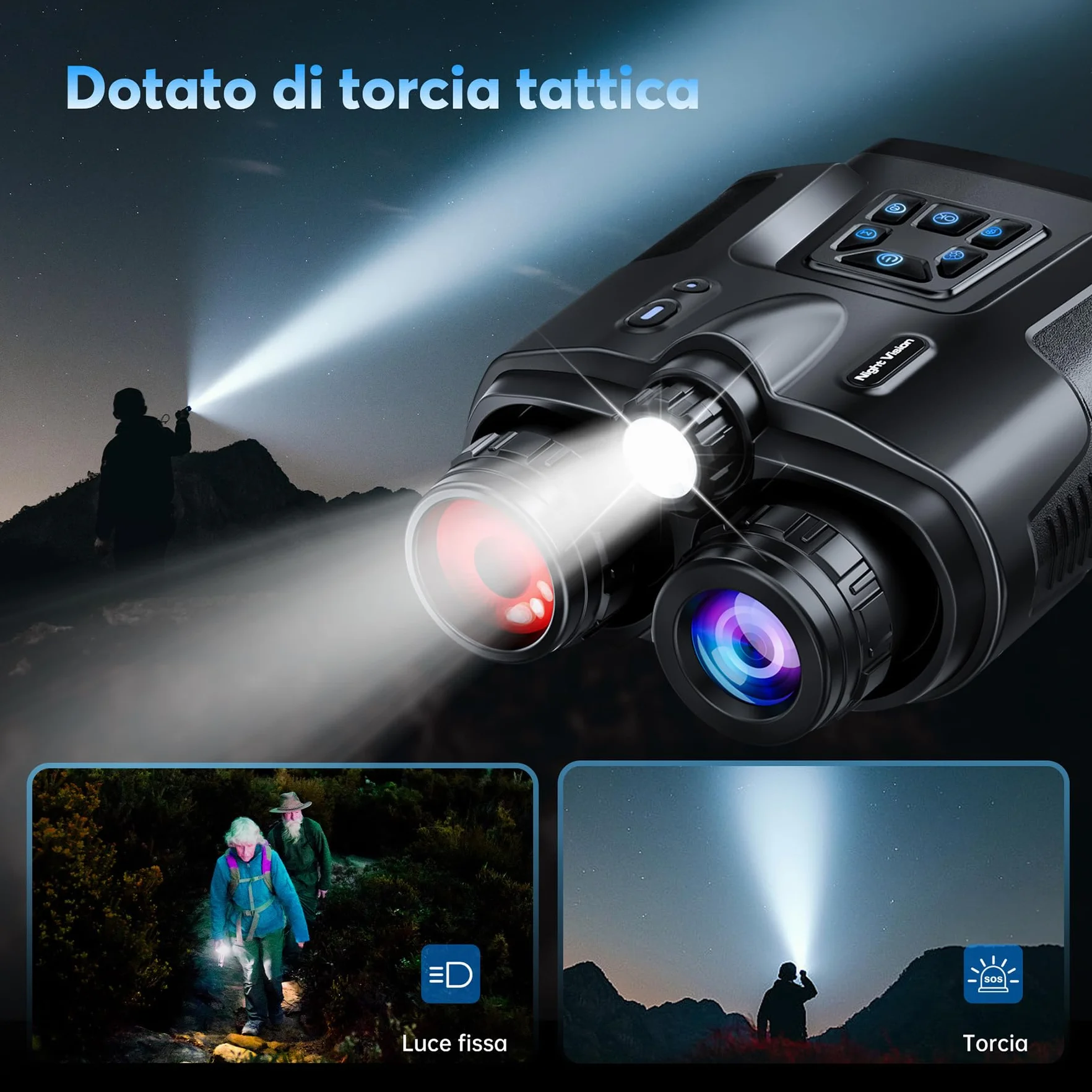 Visore Notturno Digitale 4K Professionale, Zoom Ottico 8X, Binocolo Visione Notturna Portata 600m, Schermo 3.3" TFT, Batteria 5000mAh Ricaricabile, 64GB SD Inclusa, Ideale per Campeggio e Sicurezza