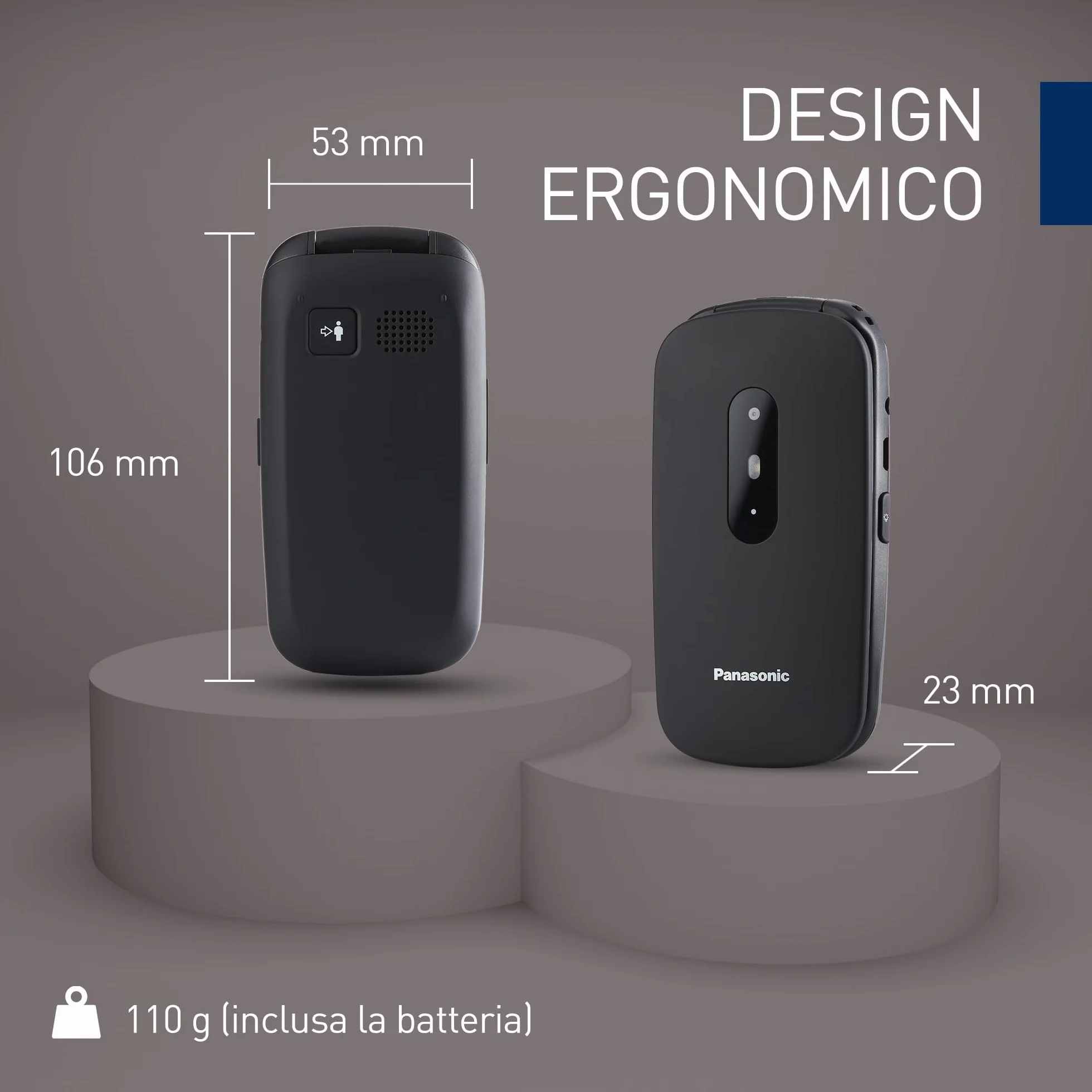 Panasonic KX-TU446EXB Telefono Cellulare Facile, Compatibile con Apparecchi Acustici, Ottimale per Anziani, Pulsanti Retroilluminati, 600 Ore di Autonomia, Ampio Display, Chiamata di Emergenza, Nero