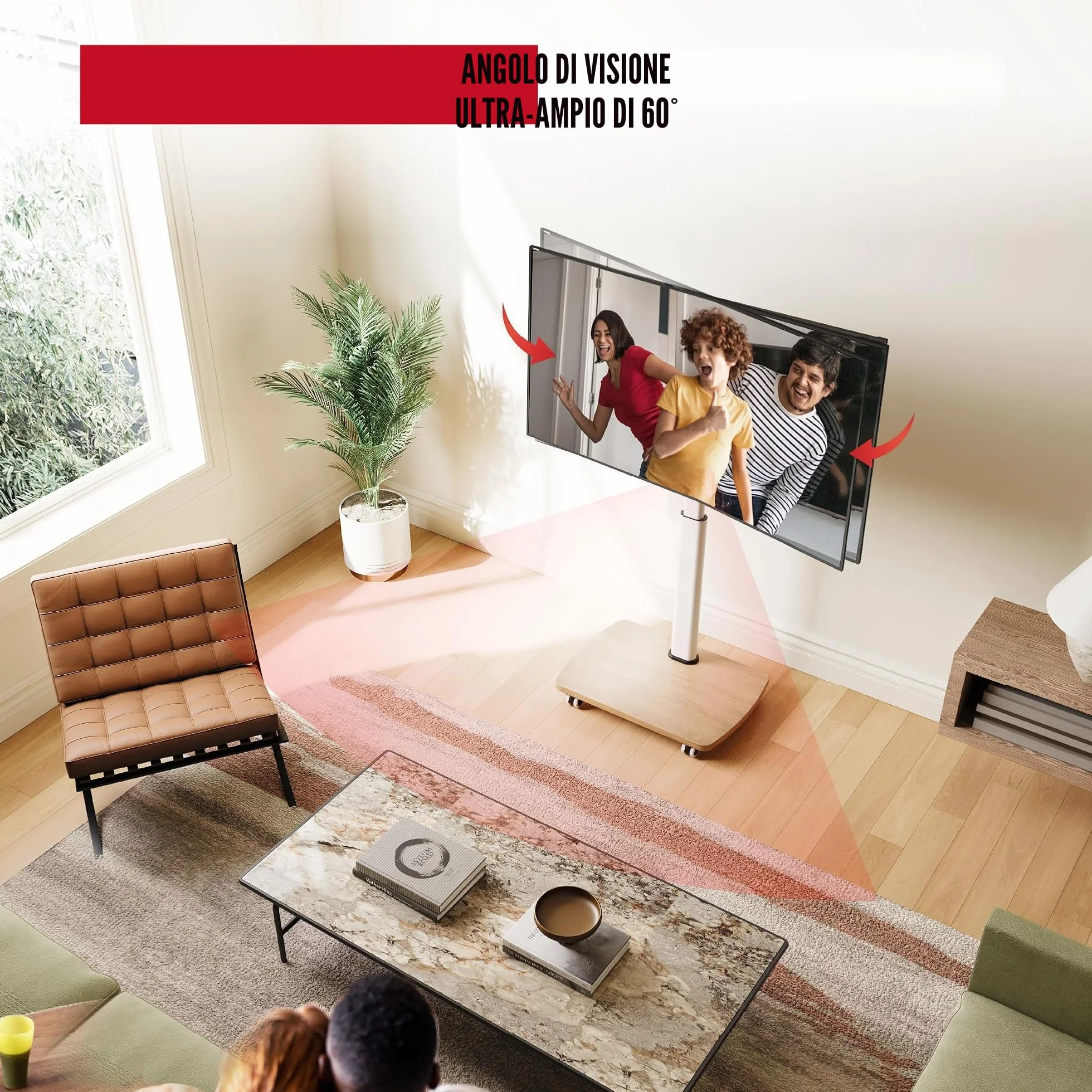AOKCOS Supporto TV con ruote 32-65 pollici, Altezza regolabile Girevole, VESA 400x400 mm 40kg