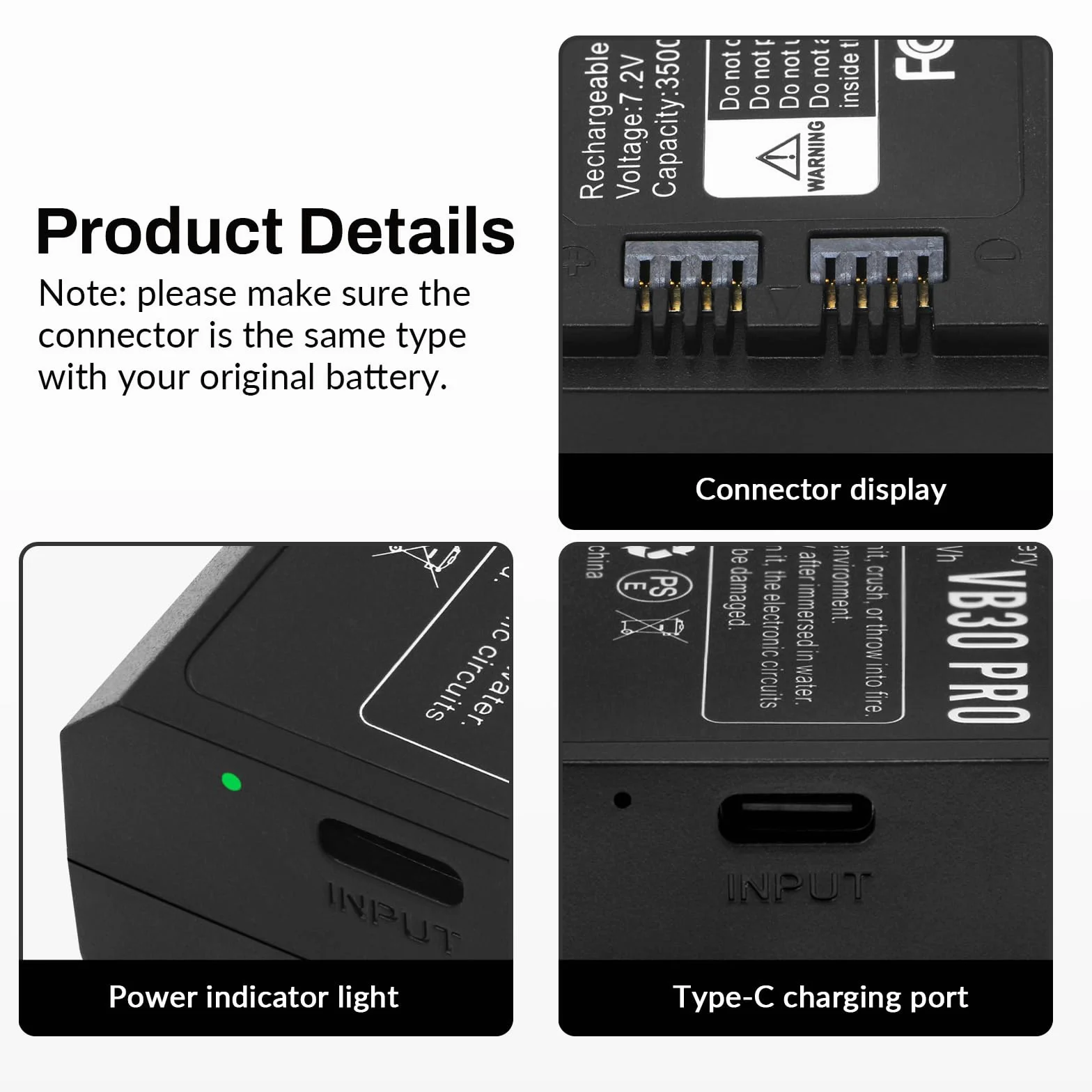 K KYUER 2-Pack VB30 PRO Batteria flash per Godox V1 Pro Series V100 Series V1 Series V860III AD100Pro V850III MF-R76 Series Batteria di ricambio, Supporta Ricarica Type-C 7.2V 3500mAh