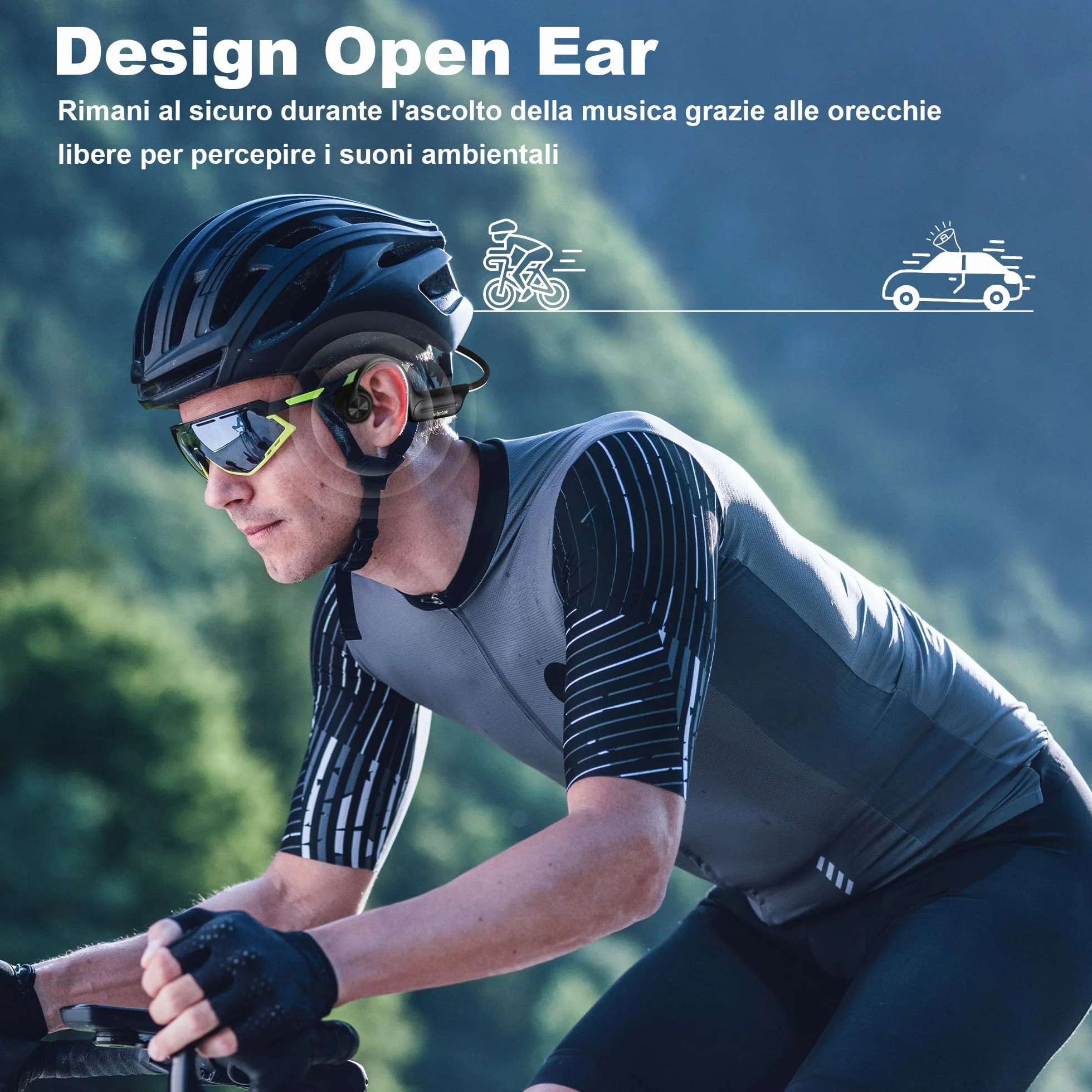 Wantek Cuffie Conduzione Ossea Bluetooth, Auricolari Open-Ear Wireless con Lettore MP3 32GB,IP68 Impermeabili,per Nuoto,Corsa,Ciclismo,Allenamento e Nuoto Auricolari Sportivi
