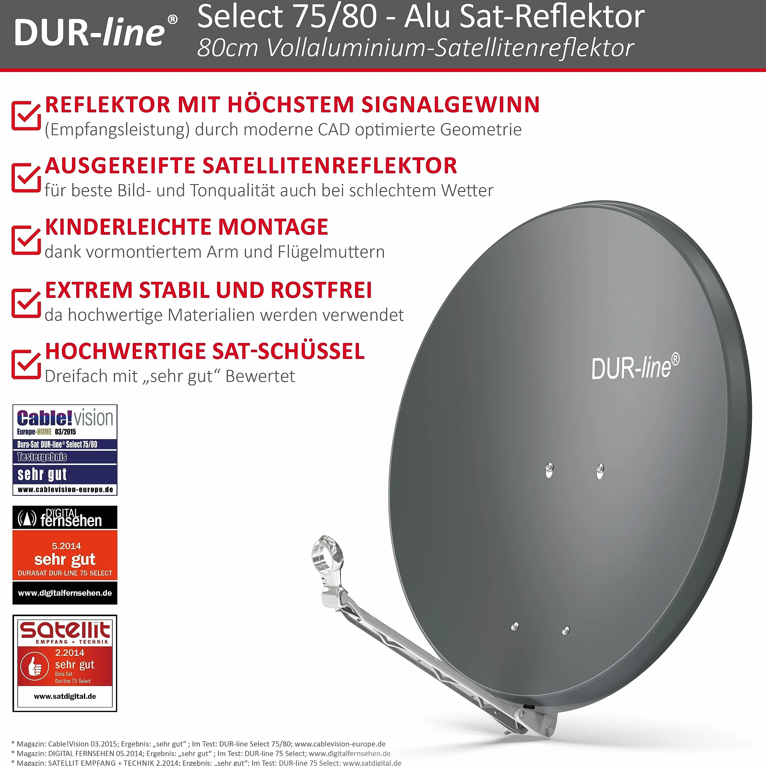 DUR-line Select - Parabola satellitare in alluminio, 75 cm/80 cm