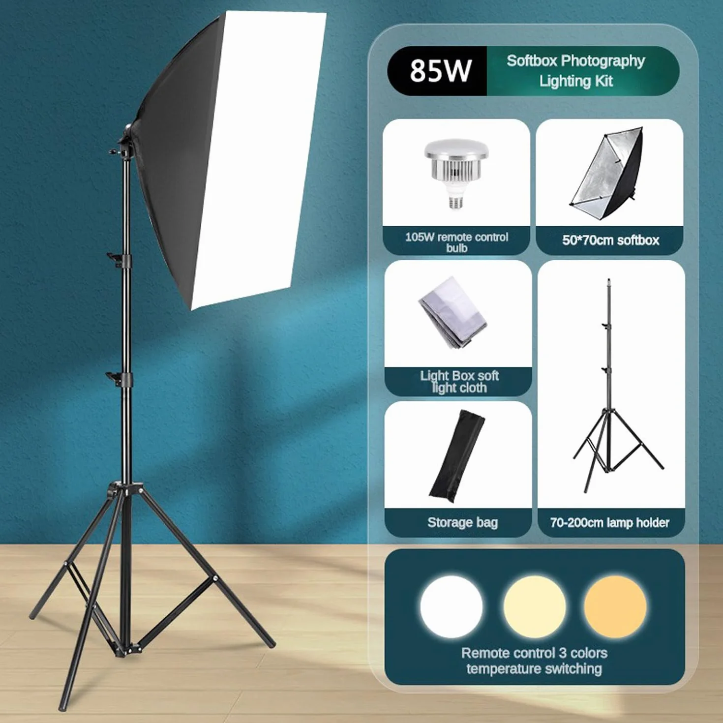 Tiandirenhe Softbox Set Studio Fotografico 85W LED 50x70cm Luci Regolabile 2800K-5700K Lampada Diurna E27 e Borsa , per Foto di Ritratto Prodotto Moda, video di YouTube,Tiktok (3 set softbox)
