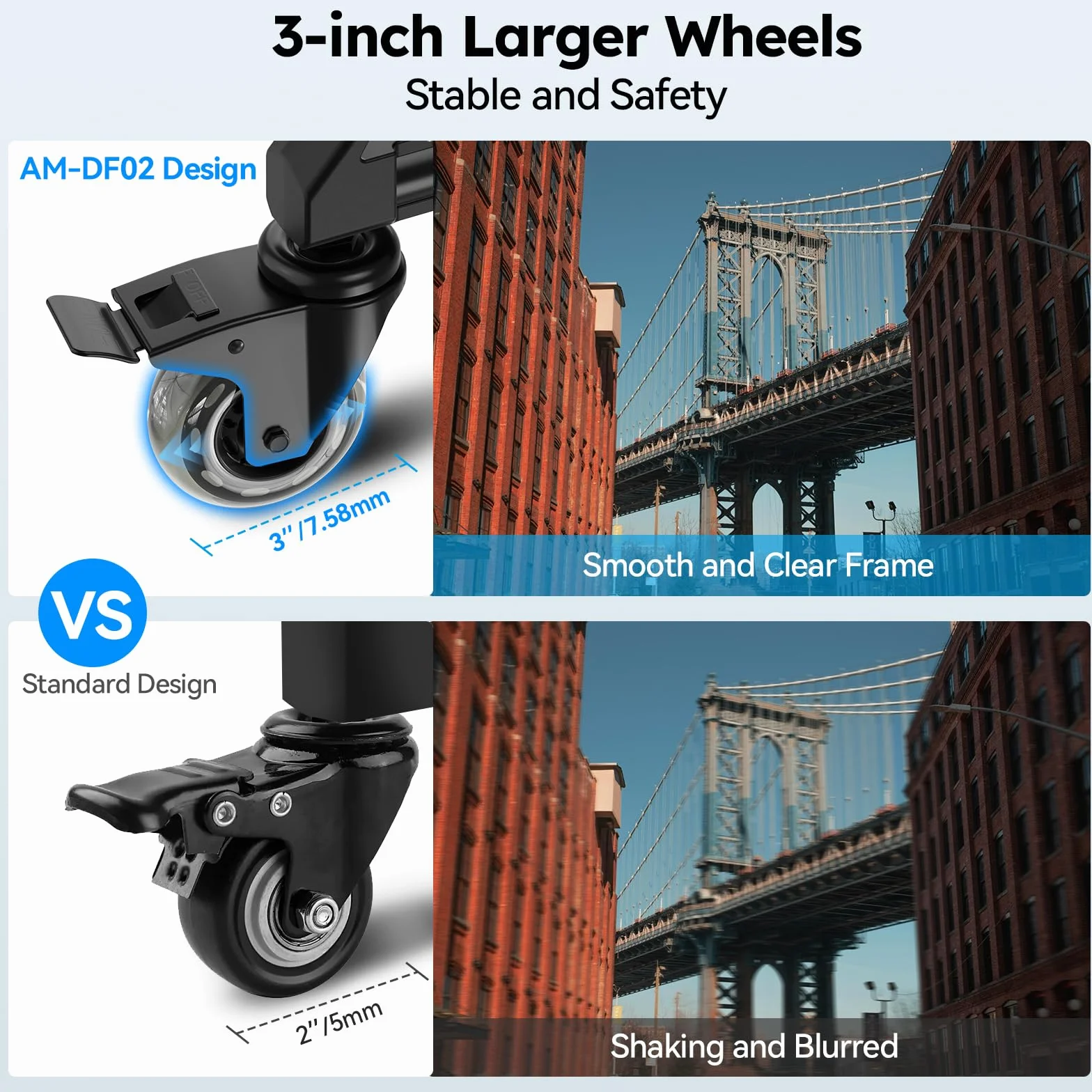 SIRUI Universal Photography Tripod Dolly con Ruote in Gomma da 3", Resistente con Gambe Regolabili e Borsa per il Trasporto, Capacità di Carico di 33 Libber - AM-DF02