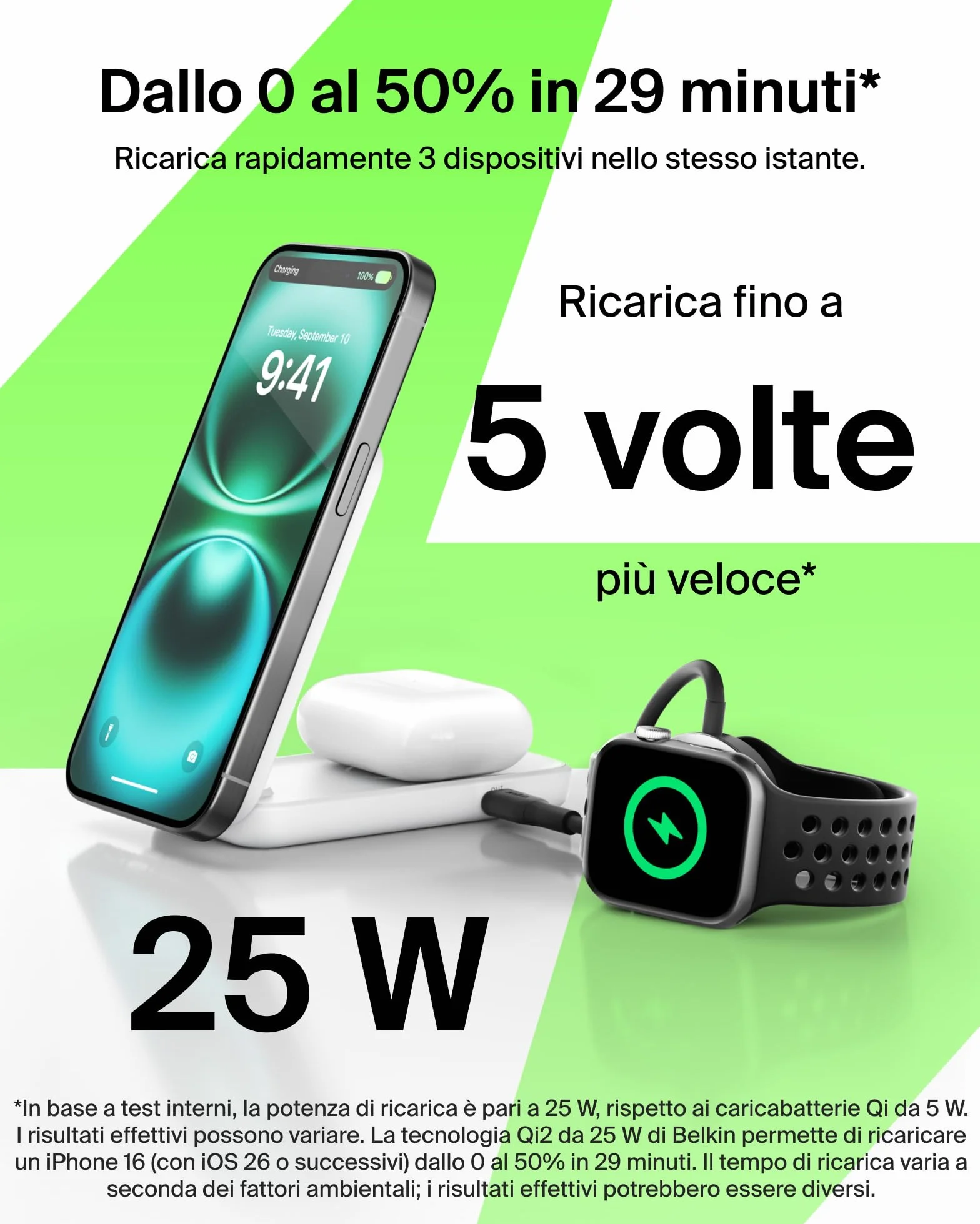 Belkin UltraCharge Caricatore iPhone Qi2, Stazione di Ricarica Wireless 2 in 1 25W, Caricatore Wireless Compatibile con MagSafe per iPhone, AirPods, Pixelsnap con Porta USB-C e Adattatore 45W, Bianco