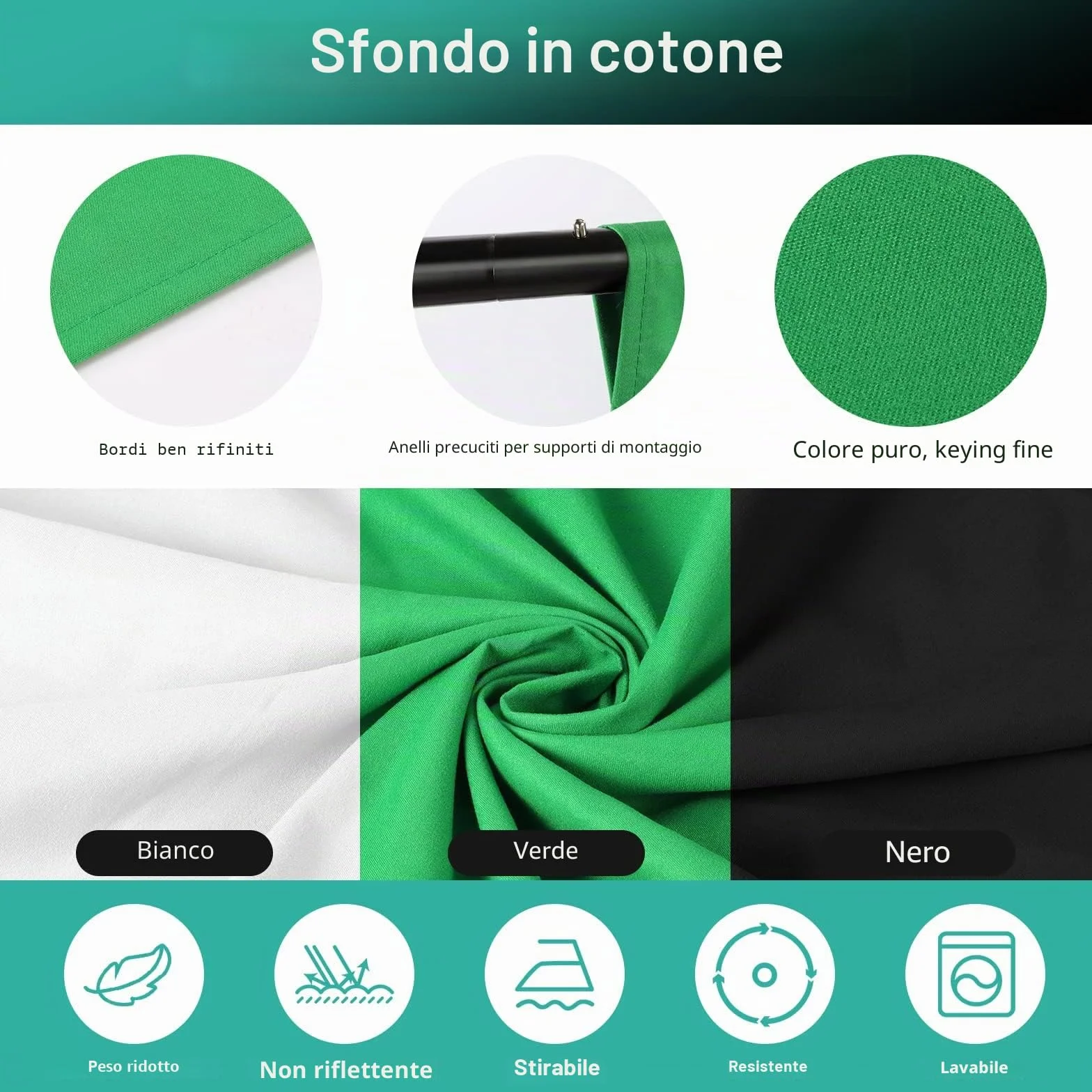 Set Softbox per studio fotografico, FGen cotone Greenscreen, set da 2.6 m x 3 m, con lampada fotografica CFL da 135 W, 85 W, lampada fotografica, sacco di sabbia per prodotti ritratti, foto