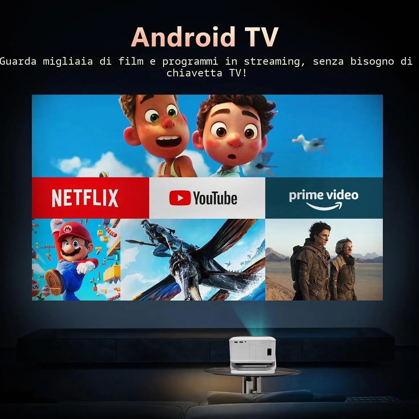 Smart Proiettore Portatile Compatibile con Netflix Autofocus Correzione Trapezio 600 ANSI WiFi6 Bluetooth HD 1080P VNEIMQN Supporto 4K Proiettori Smart per Home Cinema/Esterno (L350-Standard)