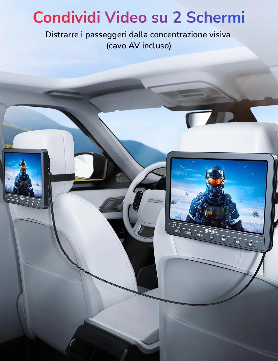 GOnavidio 10.5 Doppio Lettore DVD Portatile per Auto con Batteria Ricaricabile, Supporta HDMI, Autonomia da 5 Ore, USB/TF/AV IN/OUT/Regione Libera,18 Mesi di Garanzia
