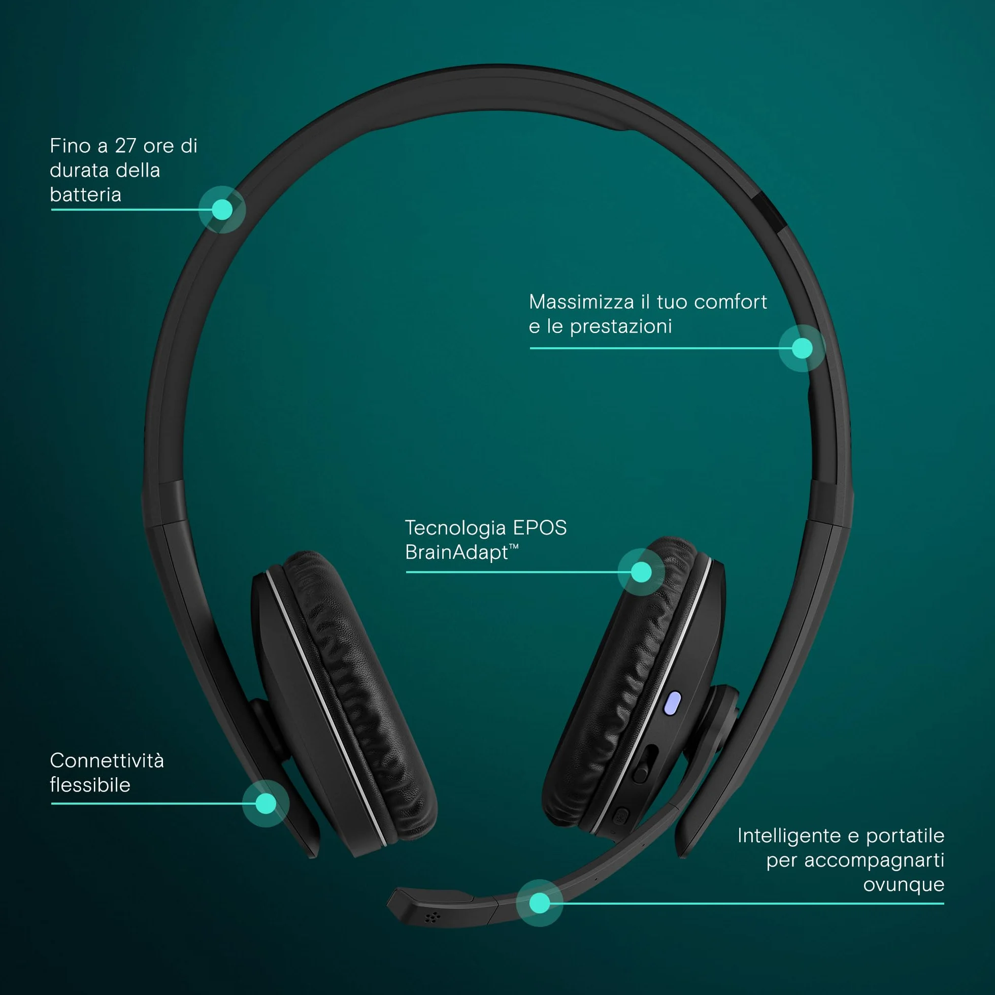 EPOS I SENNHEISER C20 Cuffie con microfono | Cuffie Bluetooth con autonomia fino a 27 ore e tecnologia EPOS BrainAdapt™