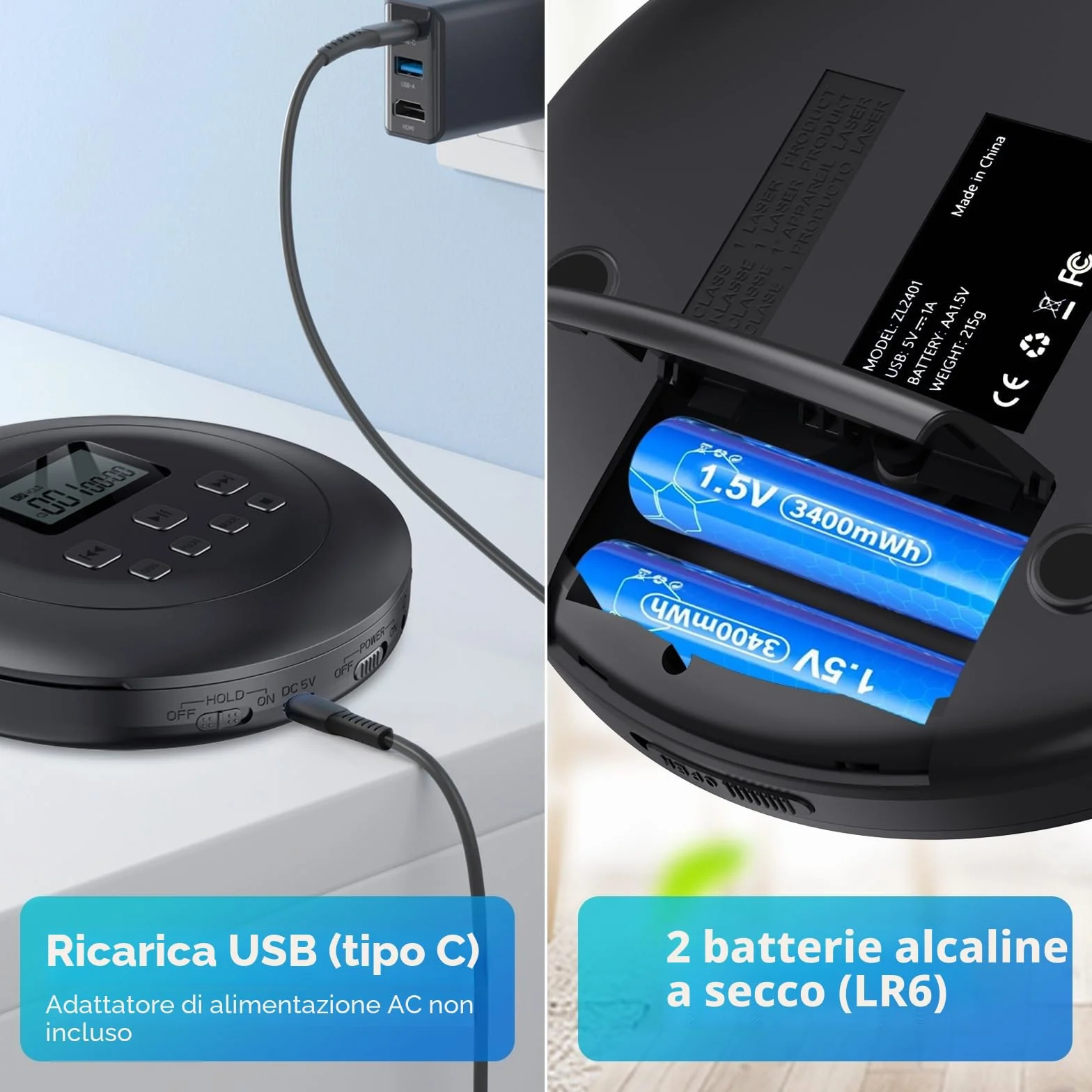 Gueray Lettore CD Portatile Lettores CD Personale con Cuffie Display LCD Anti-Skip Protezione HiFi Classico CDs Lettori di Musica Memoria per Auto Casa (Nero)