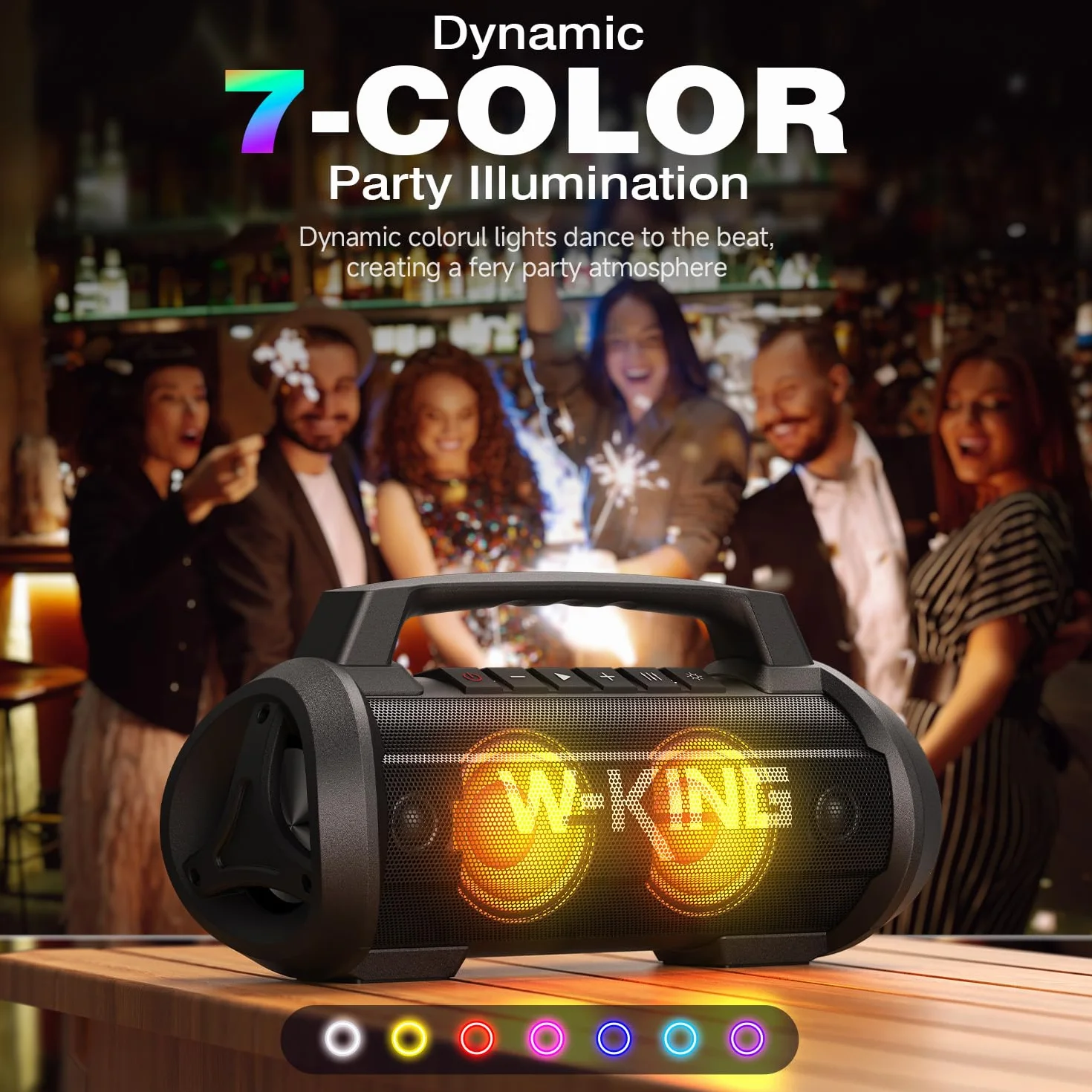 W-KING Cassa Bluetooth Portatile, 120W Peak Altoparlante Bluetooth Loud Subwoofer Suono Stereo con Luce LED, IPX6, DSP, 42H, MIC in, Banca di Potenza, Wireless Cassa per Esterno, Feste, Spiaggia,Regal